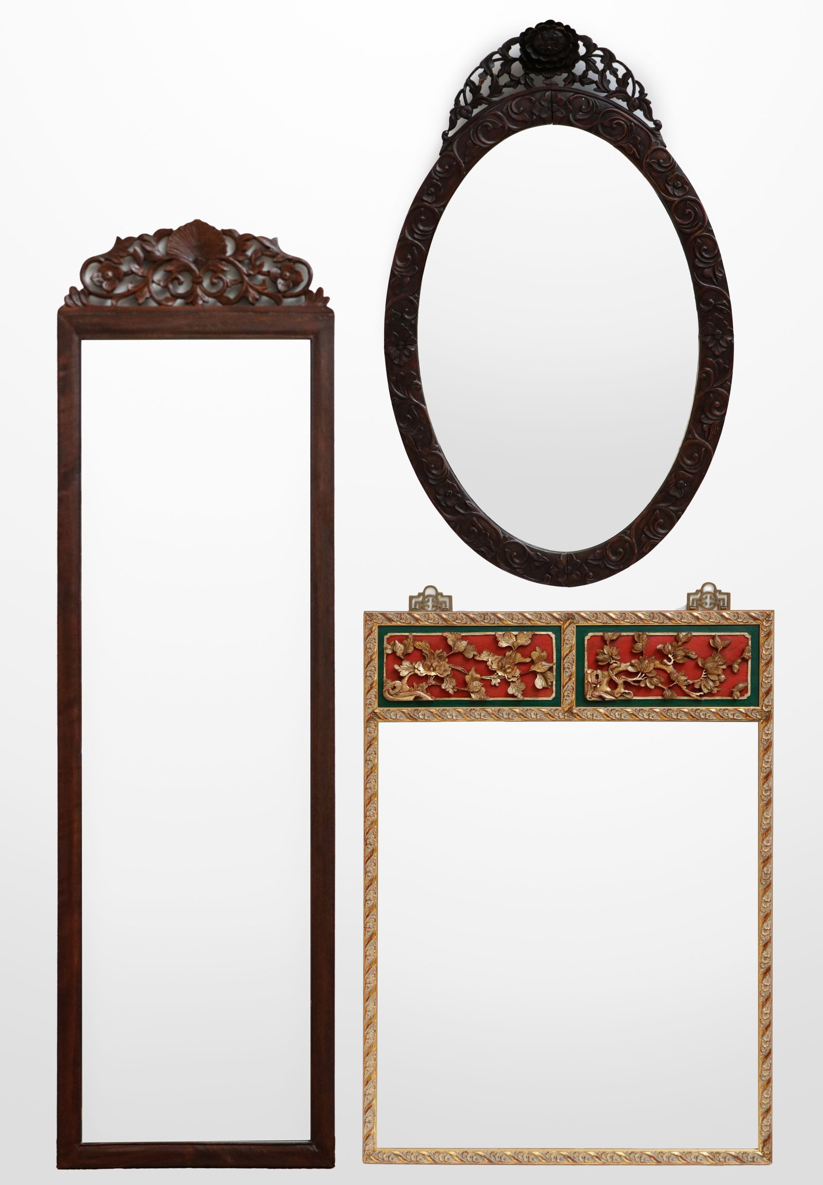 3 Chinese Carved Wood Mirrors (1 of 9)