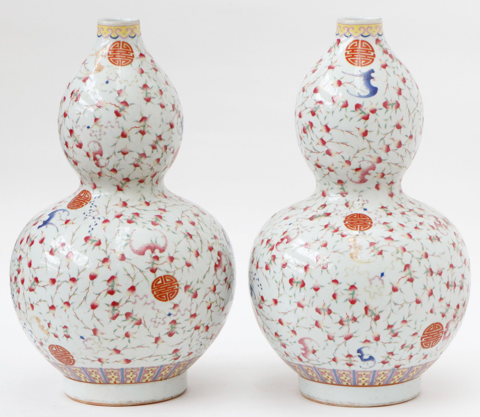 Pair of Chinese Porcelain Double Gourd Famille Rose Vases (1 of 6)