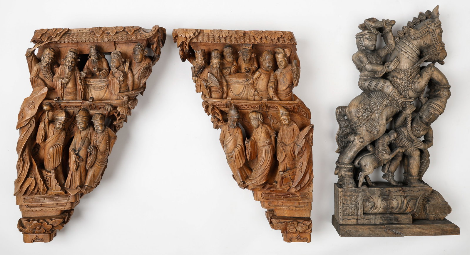 Pair of Chinese Hand-Carved Wooden Temple Style Doorway Corbels (1 of 6)