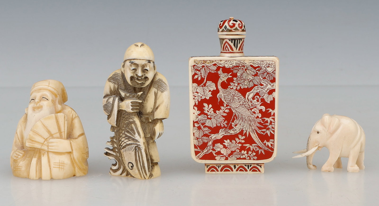 3 Antique Japanese Netsuke Figures And A Snuff Bottle (1 of 4)