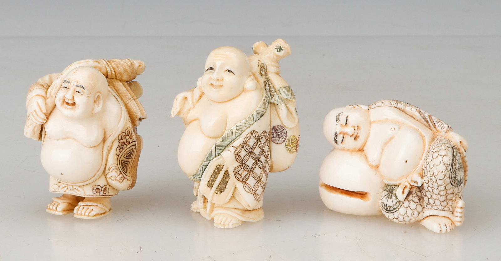 3 Antique Japanese Netsuke of Hotei (1 of 4)