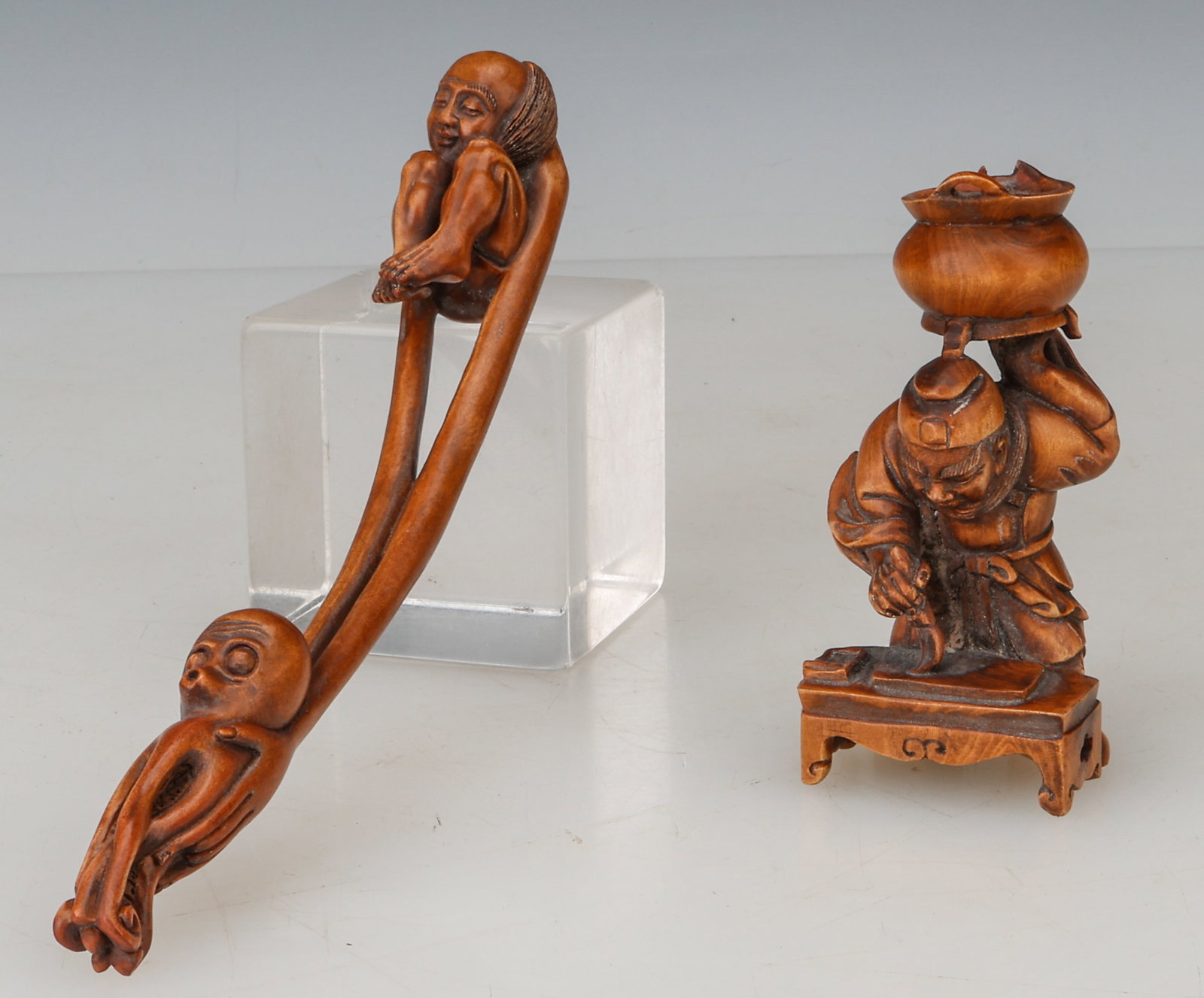 Signed Japanese Figural Boxwood Netsuke And Okimono (1 of 5)
