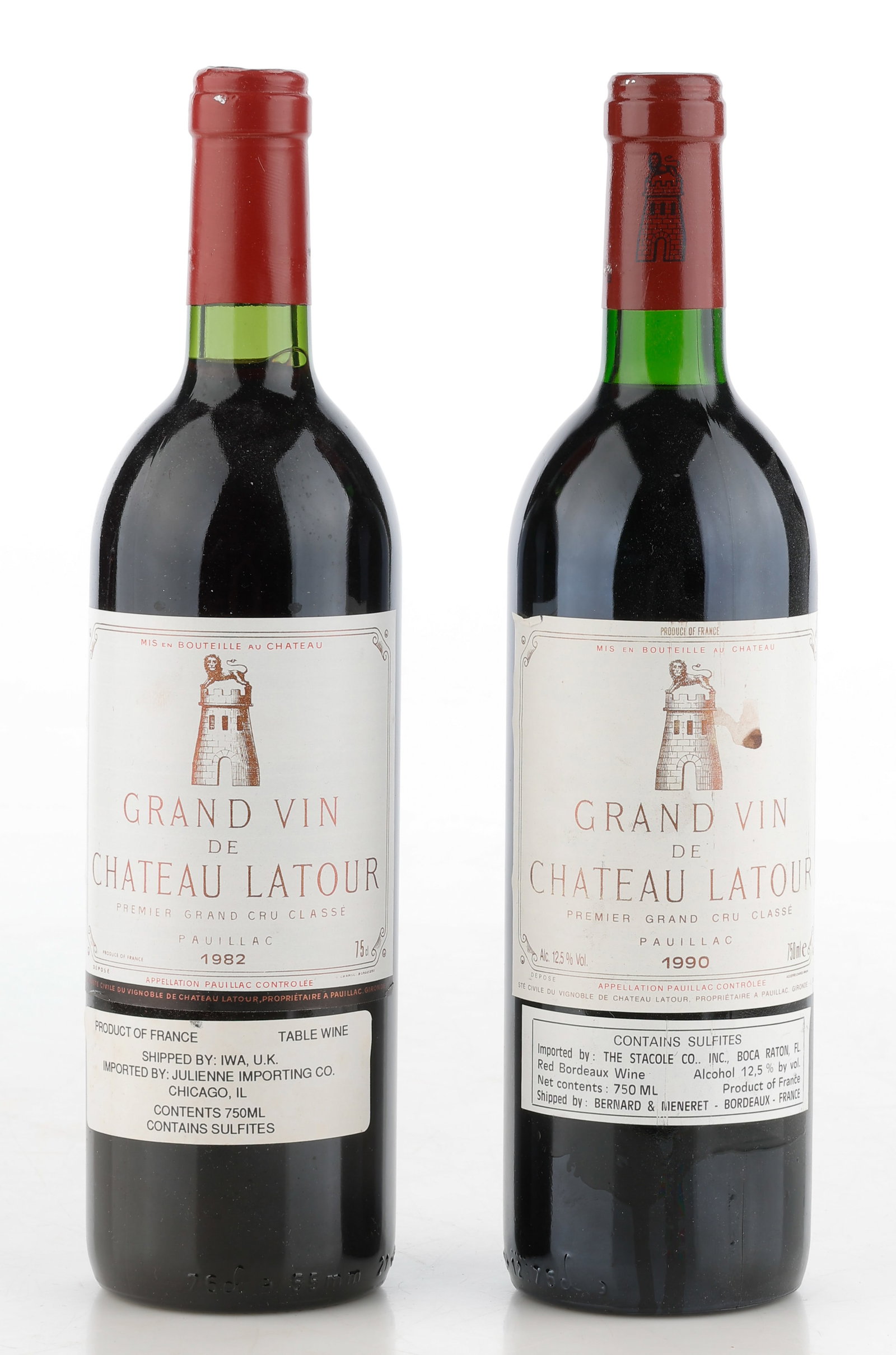 2 Bottles Of Chateau Latour Pauillac, 1982, 1990, French Bordeaux Wine (1 of 2)