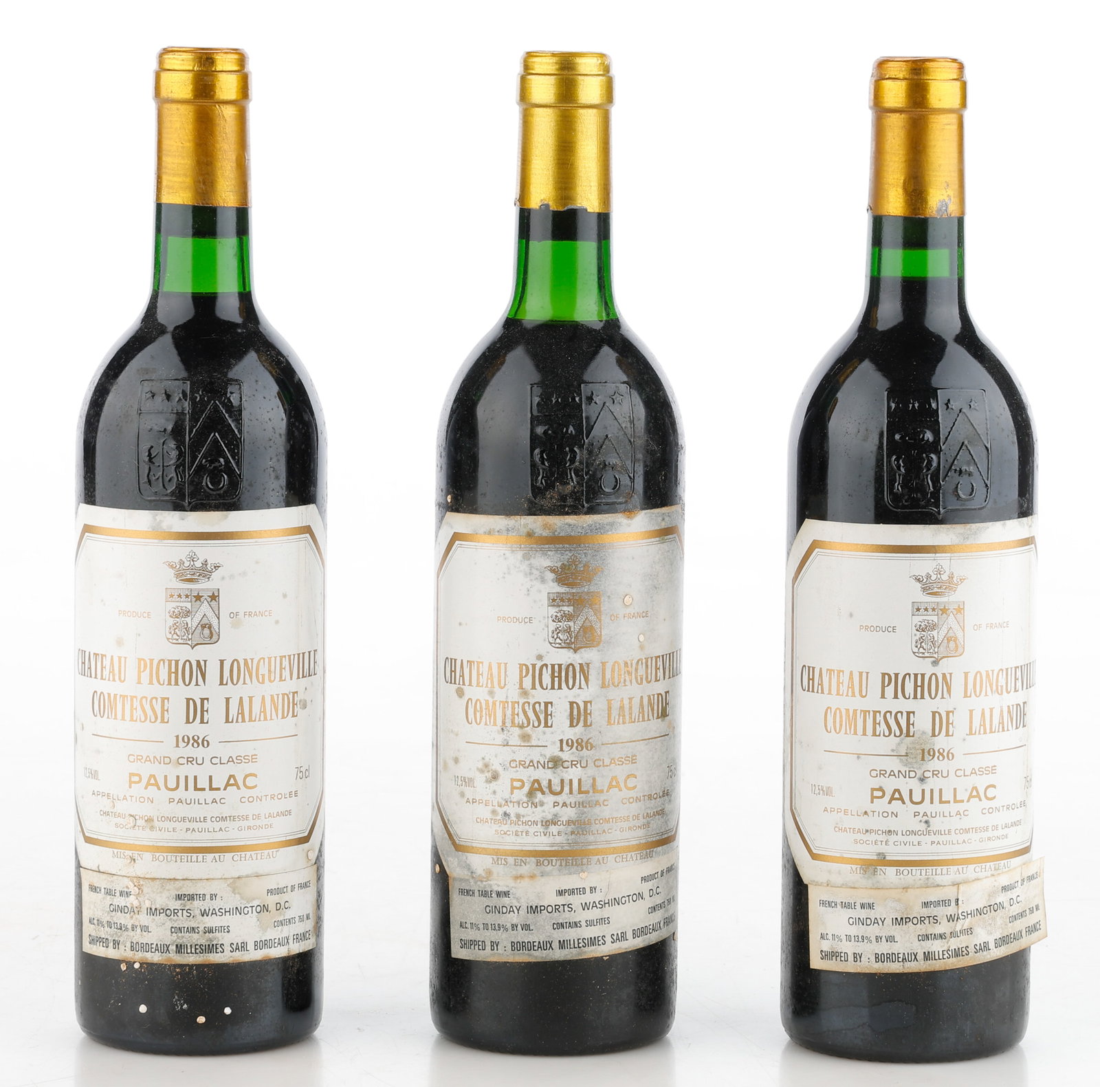 3 Bottles of Chateau Pichon Longueville Comtesse de Lalande, 1986 (1 of 2)