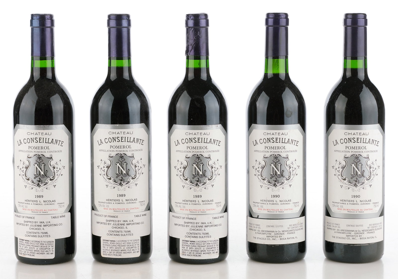 5 Bottles Of Chateau La Conseillante 1989-1990, Pomerol, French Bordeaux Wine (1 of 2)