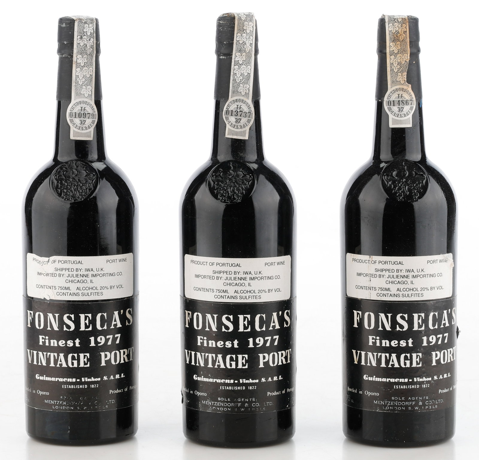 3 Bottles of Fonseca Vintage Port, 1977, Portugal: 3 Bottles of Fonseca Vintage Port, 1977, Portugal, 750 ml. From the Estate of Thomas A. Moore, Philadelphia, PA. All wine and alcohol sales must be picked-up, no shipping is available in accordance to