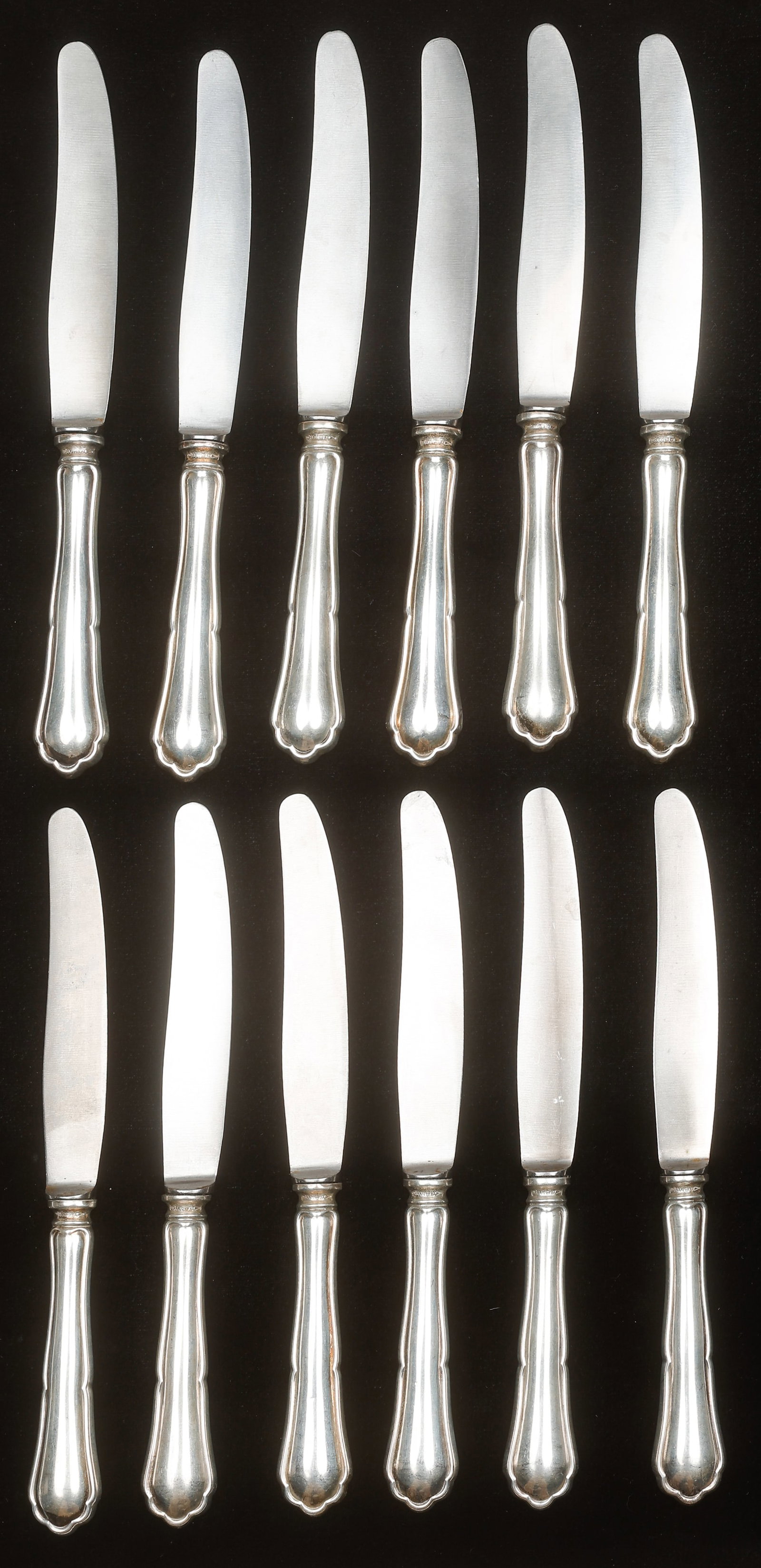 Set Of 12 German Marked "Nicht Rostend" .800 Silver Knives, Total Weight: 28.5 ozt. (1 of 3)