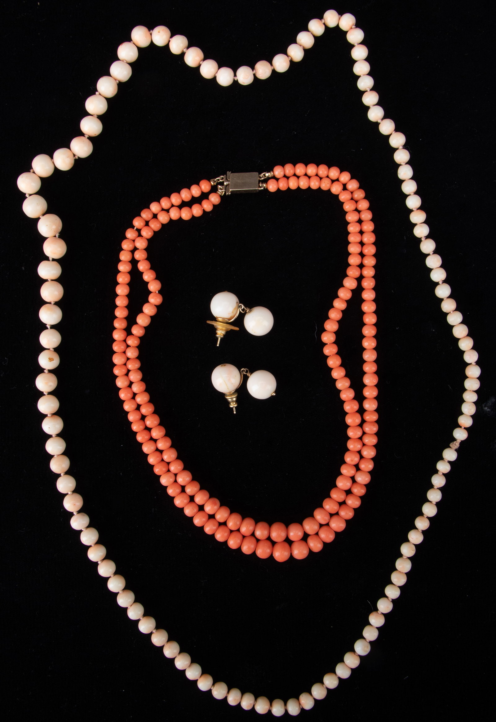 Vintage Angel Skin Coral Bead Necklace And Earrings And A Coral Bead Necklace (1 of 3)