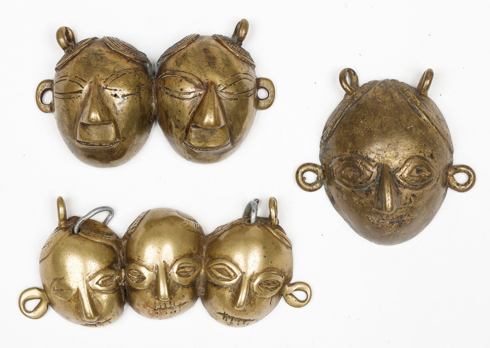 3 Konyak Brass Trophy Head Pendants, NE India (1 of 3)