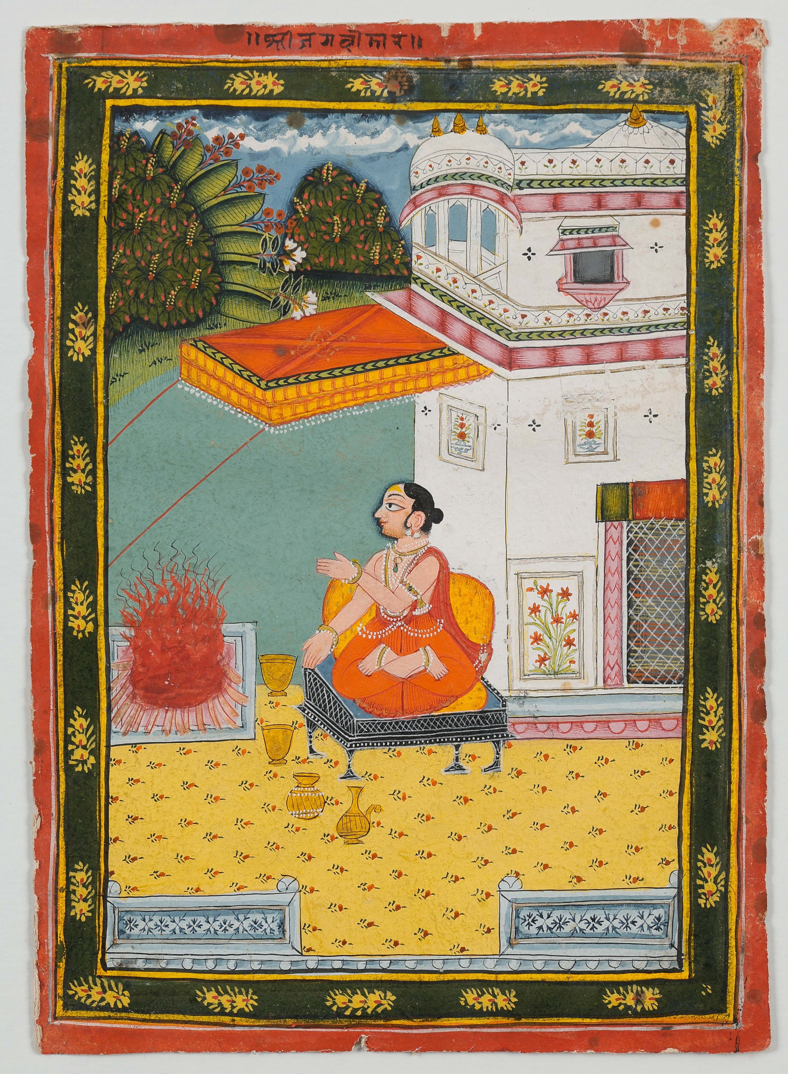 Indian Rajput Miniature Painting Of A Figure Before a Brazier (1 of 4)