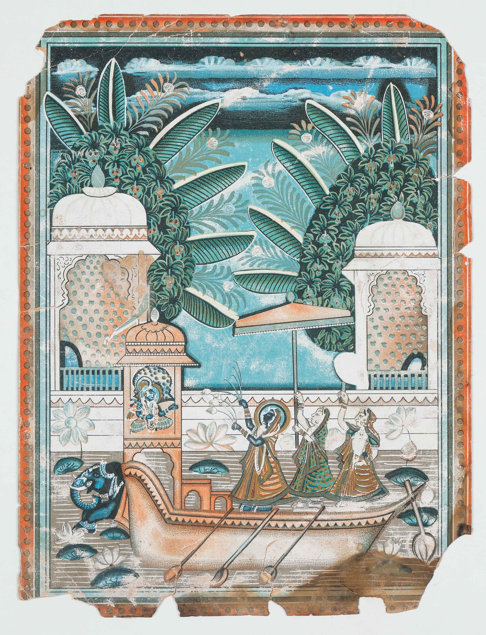 Indian Rajput Nathdwara Krishna Darshan Scene Print, 19th/20th C. (1 of 4)