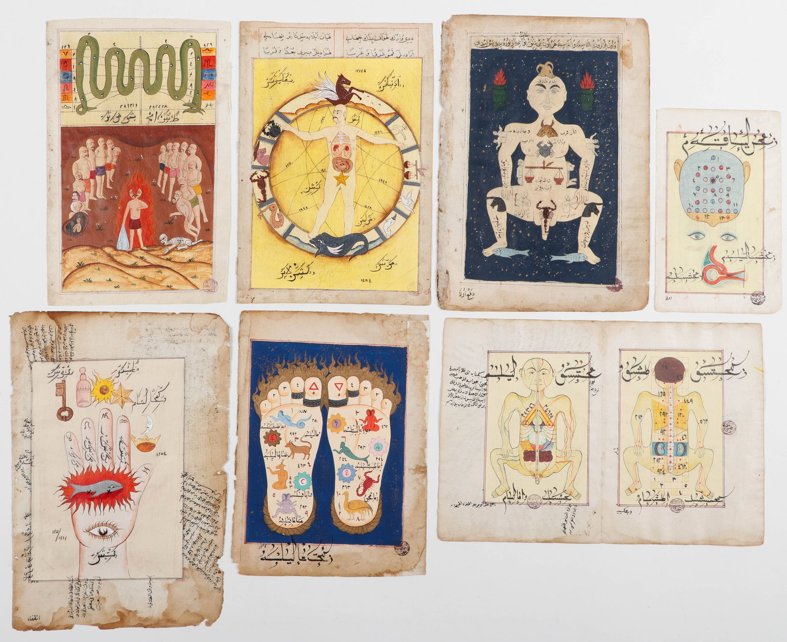 Collection Of Ottoman-Era Zodiac And Tantric Chakra Calendar Manuscript Folios (1 of 11)