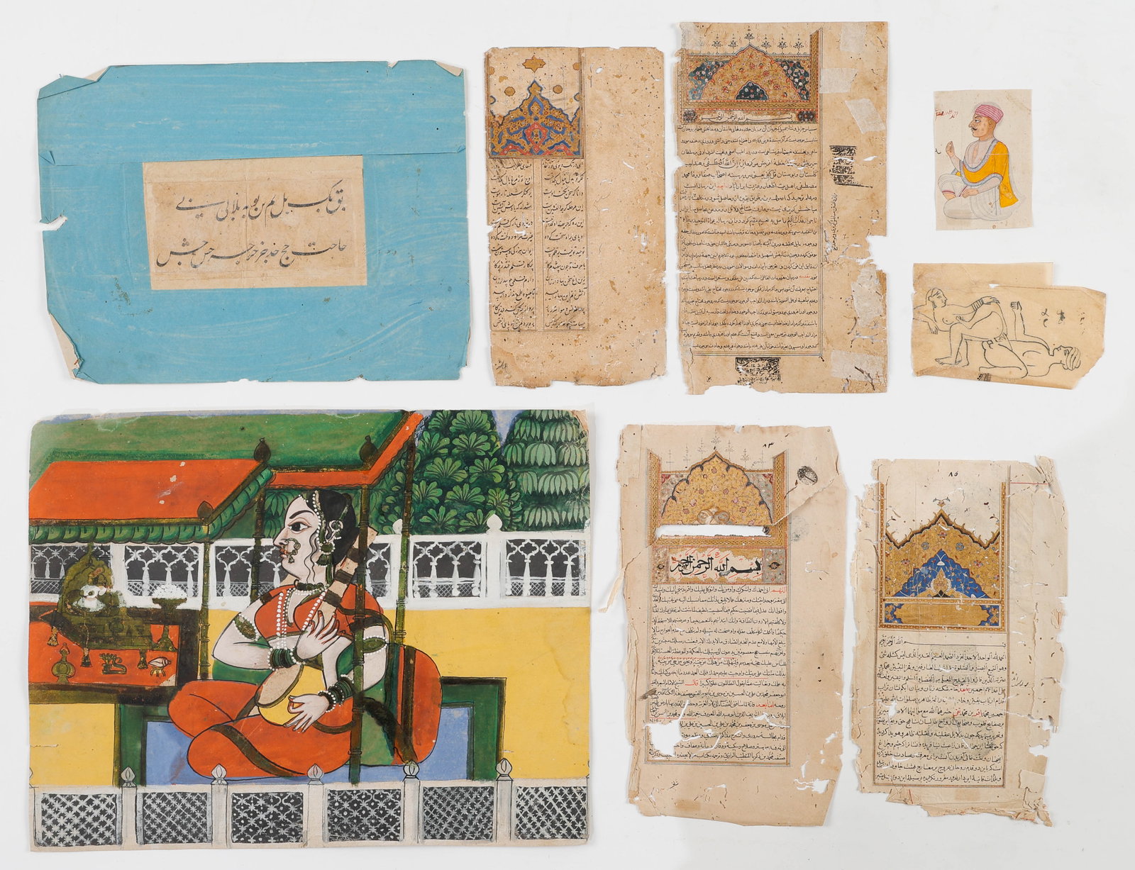 Study Group Of 8 Indian/Mughal Writings And Illustrations. (1 of 4)