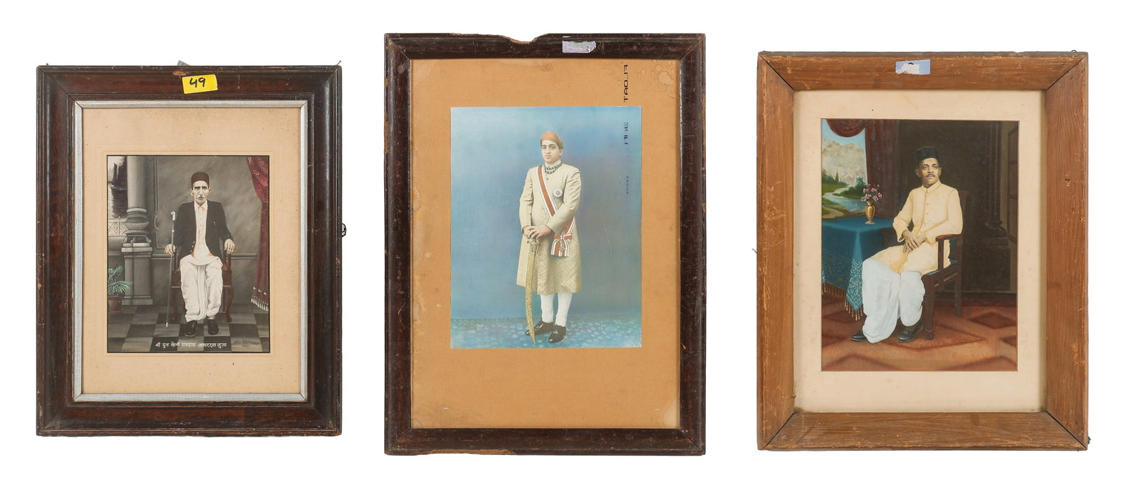 Group Of 3 Indian Portraits Of Noblemen, Circa 1900: Group Of 3 Indian Portraits Of Noblemen, Circa 1900. One portrait of Anant Laxman Kanhere. Possibly hand-colored photographs. Each Framed. Sizes From: 11.5'' x 9.25'', 29 x 23 cm (image); 21.25'' x 17