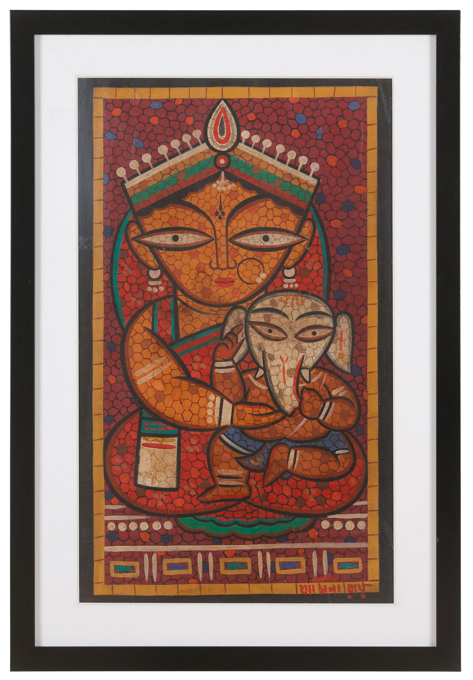 Jamini Roy (Indian, 1887-1972) Tempera Painting, 24" x 14" (1 of 3)