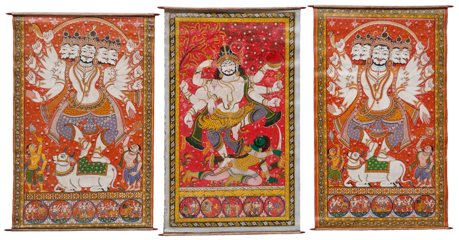 3 Indian Large Devotional Temple Hangings, Rajasthan/Gujarat, Late 20th C. 60" x 36" (1 of 5)