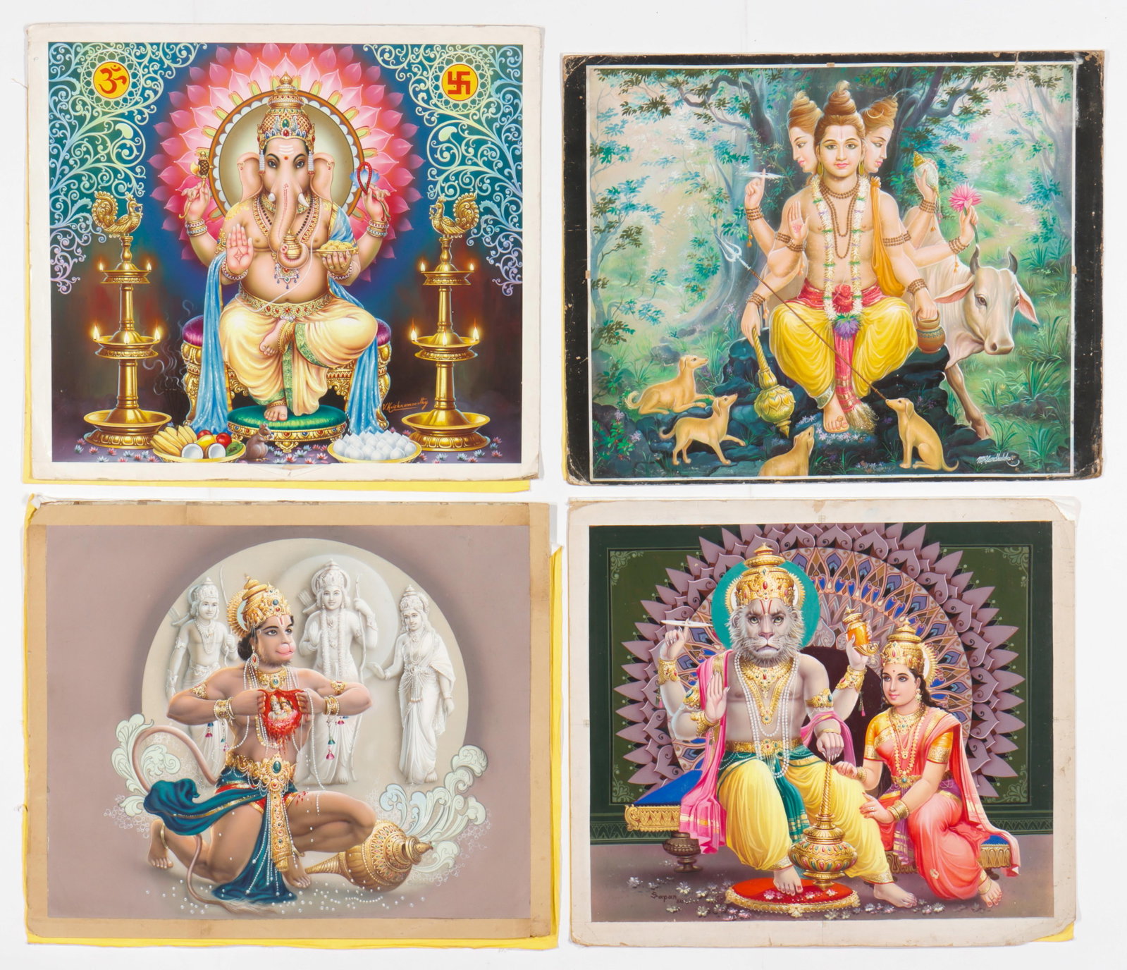 4 Indian Illustration Art Calendar Gouache Paintings (1 of 7)