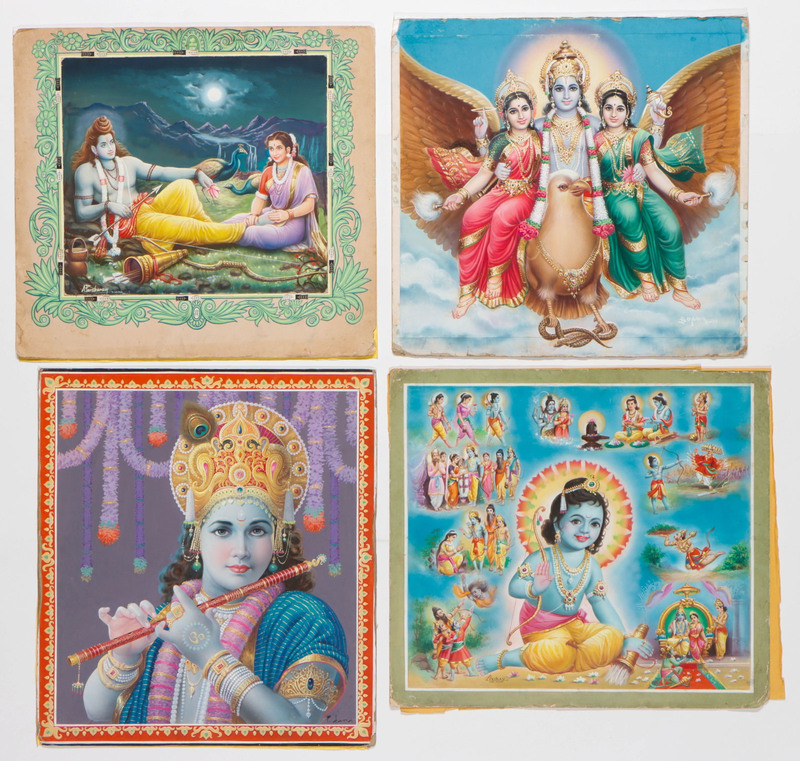 4 Indian Illustration Art Calendar Gouache Paintings (1 of 8)