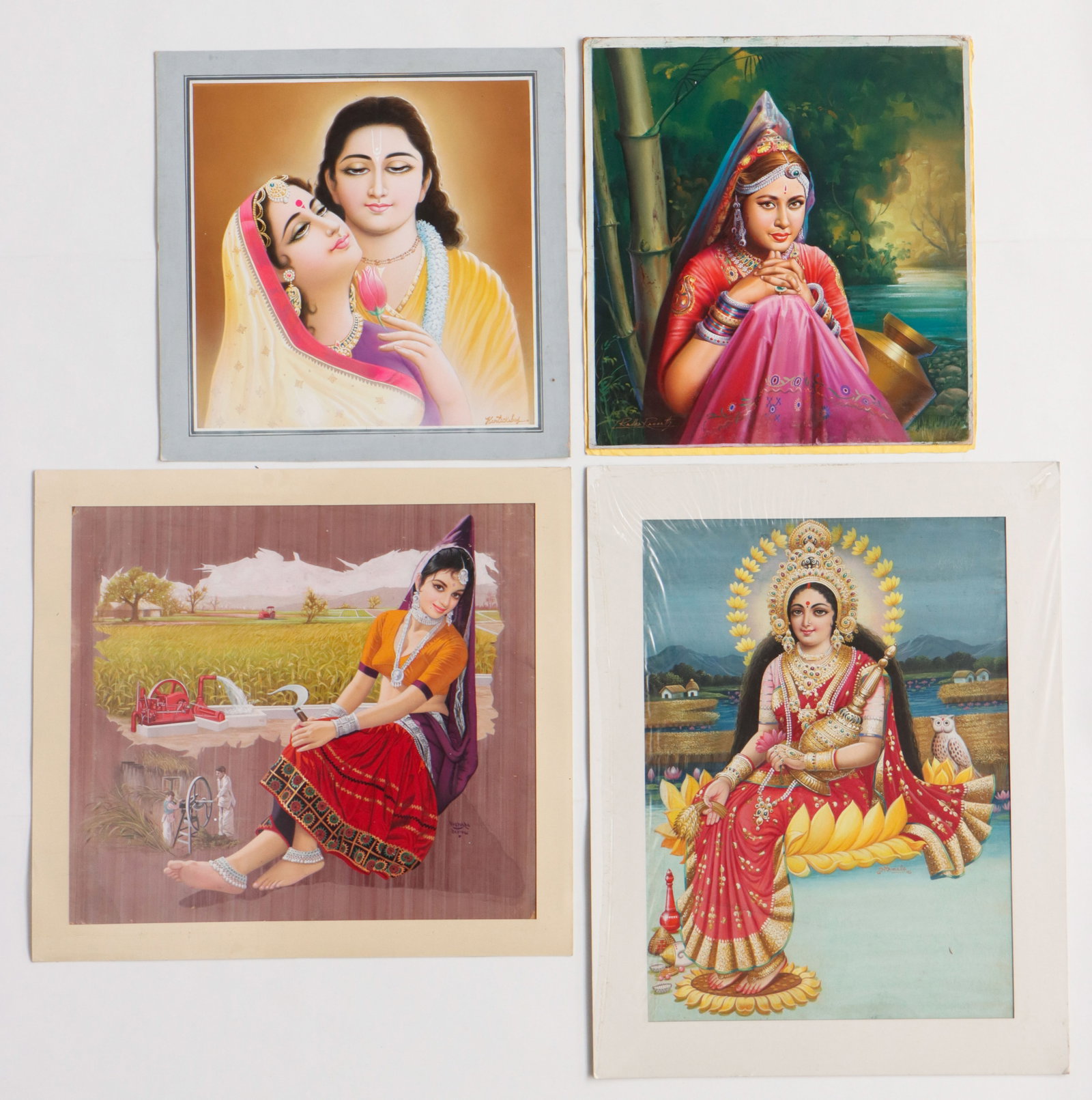 4 Indian Illustration Art Calendar Gouache Paintings (1 of 8)