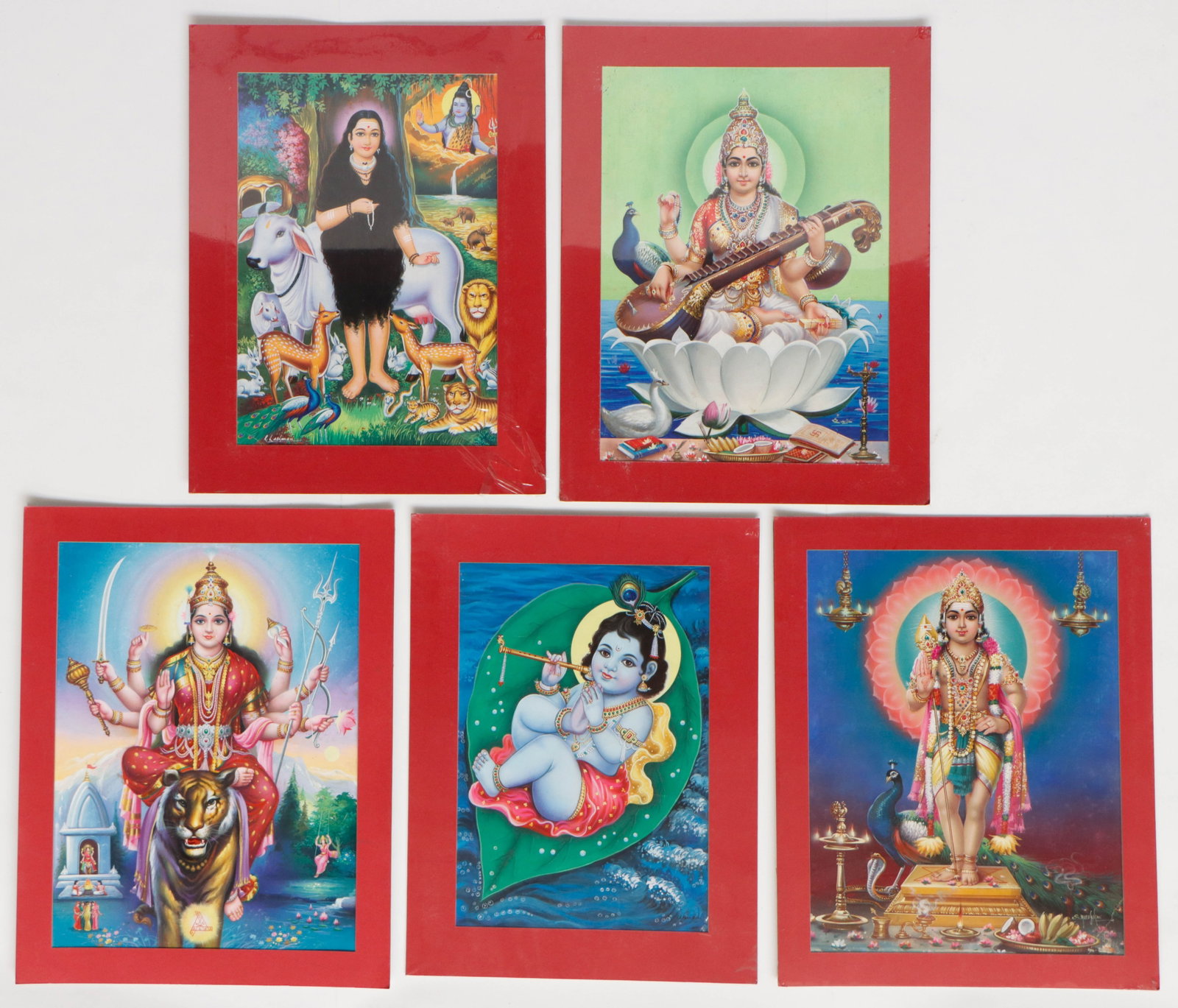 5 Indian Illustration Art Calendar Gouache Paintings (1 of 9)