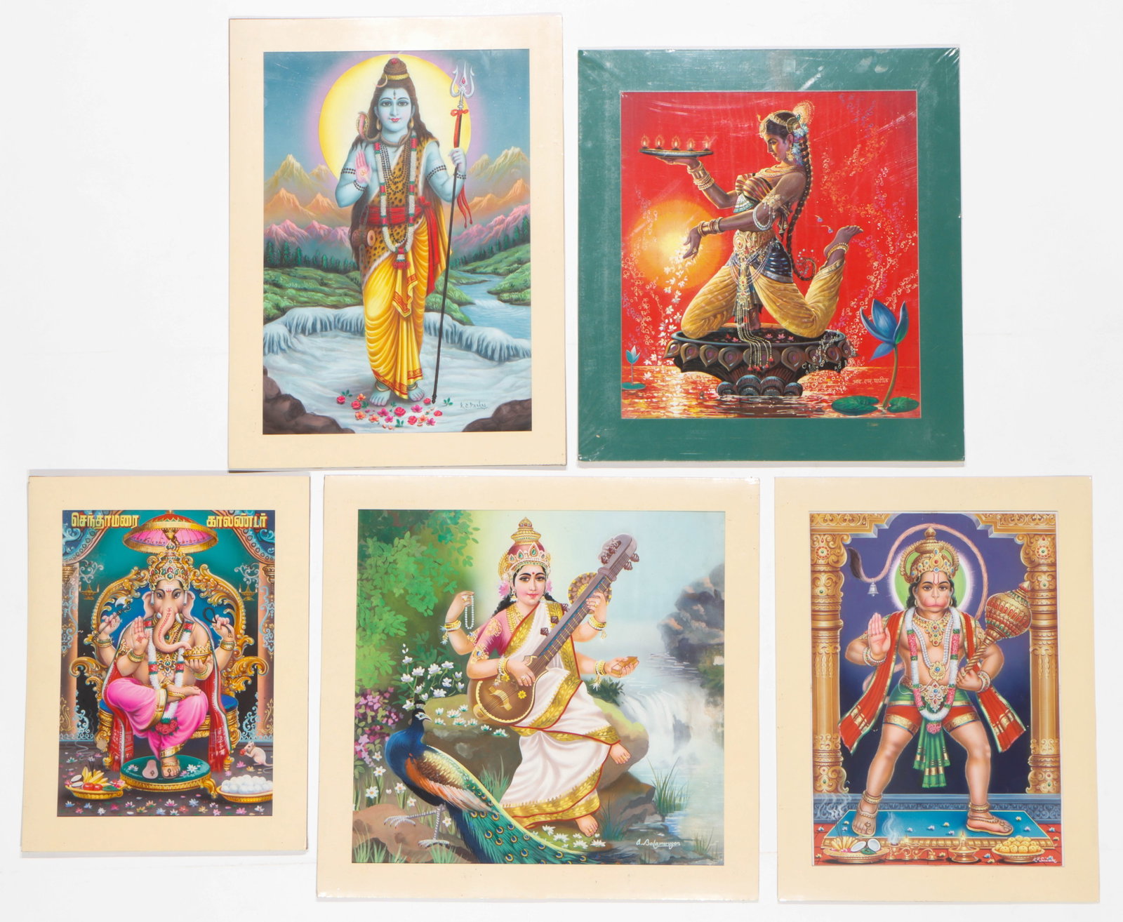 5 Indian Illustration Art Calendar Gouache Paintings (1 of 8)