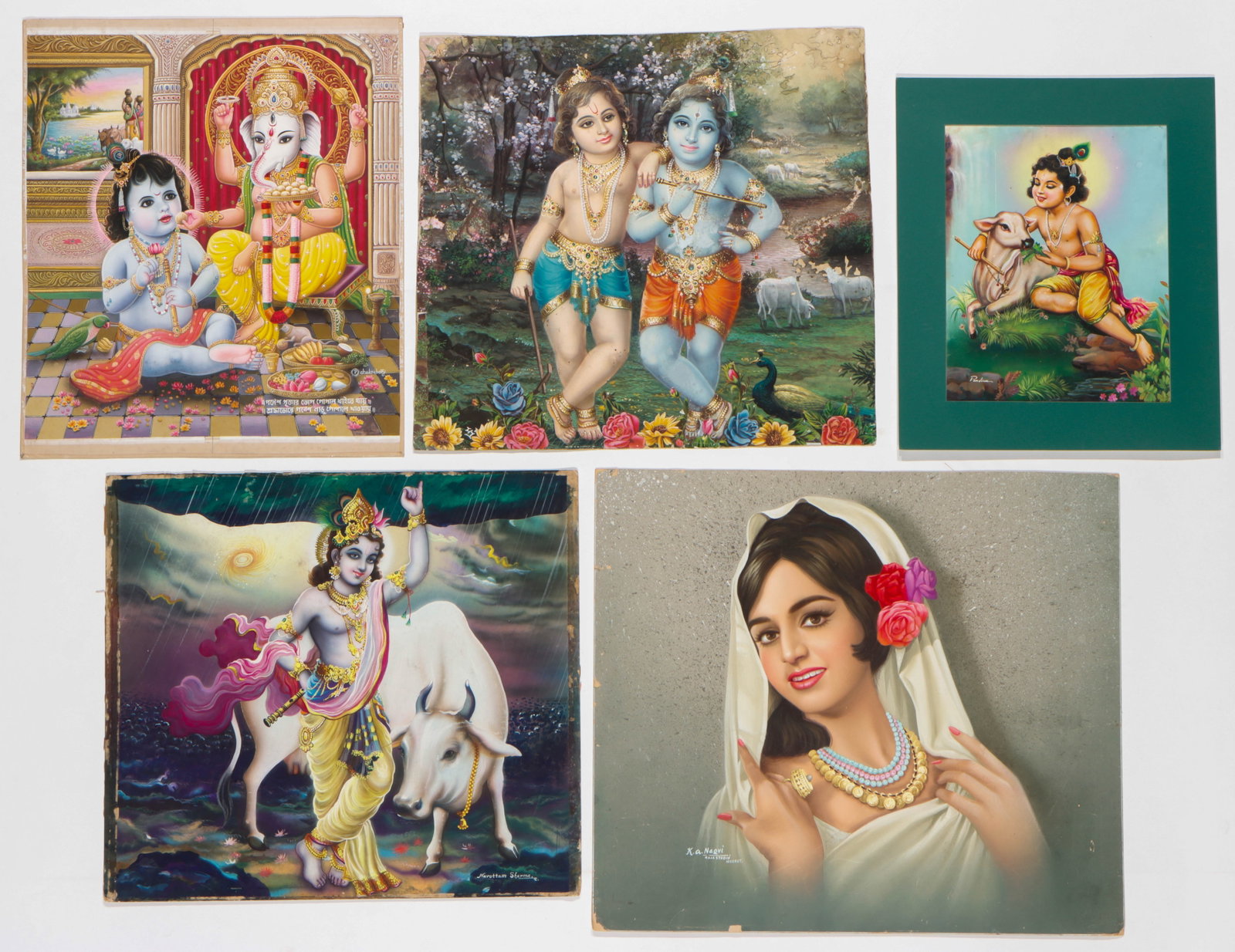 5 Indian Illustration Art Calendar Gouache Paintings (1 of 10)