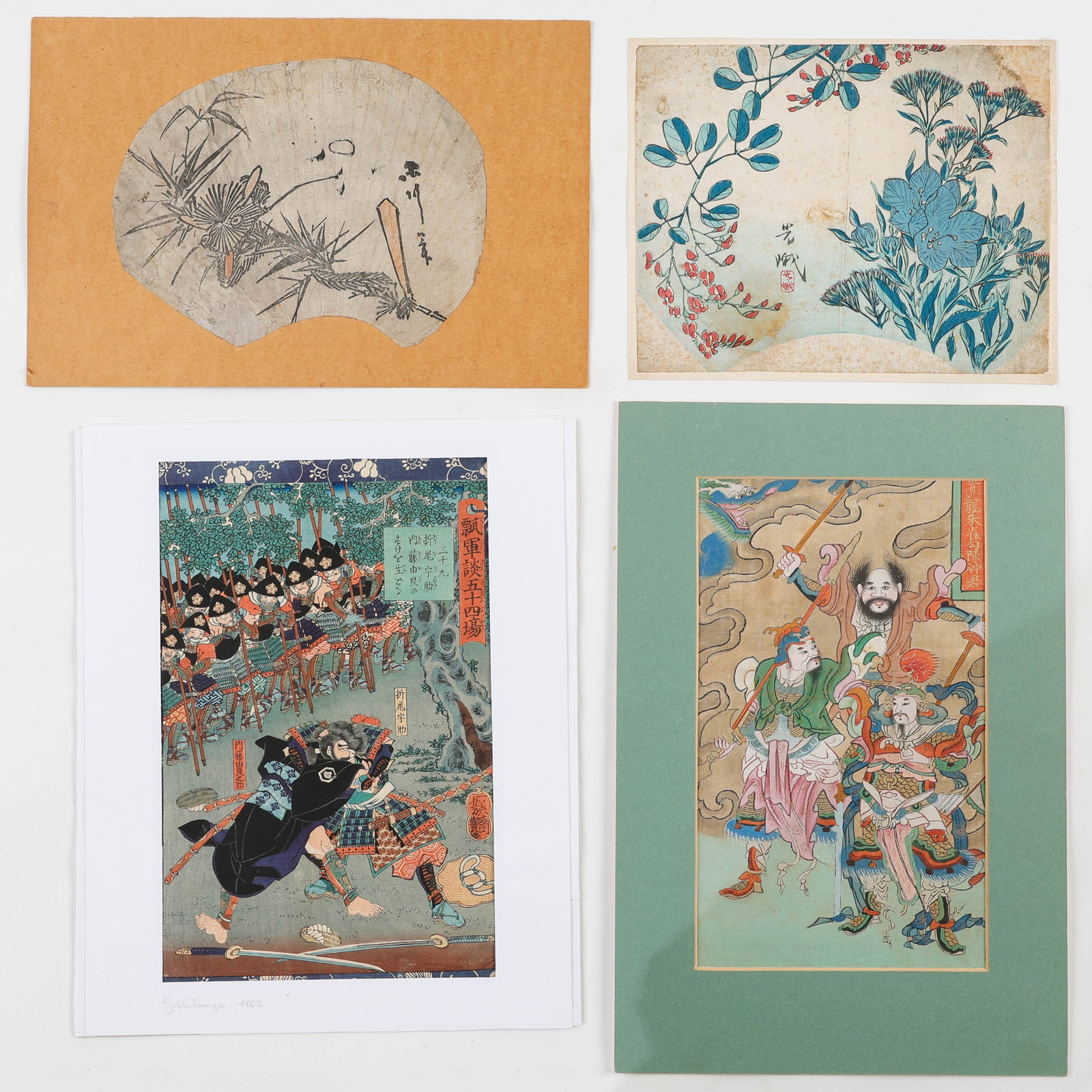 3 Antique Japanese Woodblock Prints and 1 Chinese Painting (1 of 9)