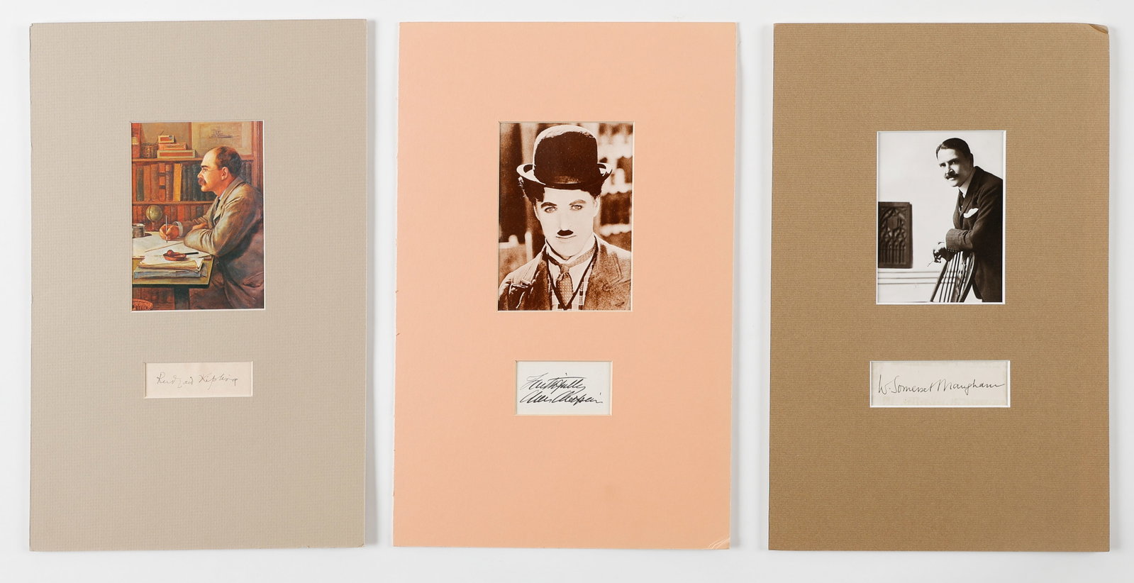 3 Celebrity And Literary Autographs: Charlie Chaplin, W. Somerset Maugham, and Rudyard Kipling (1 of 5)