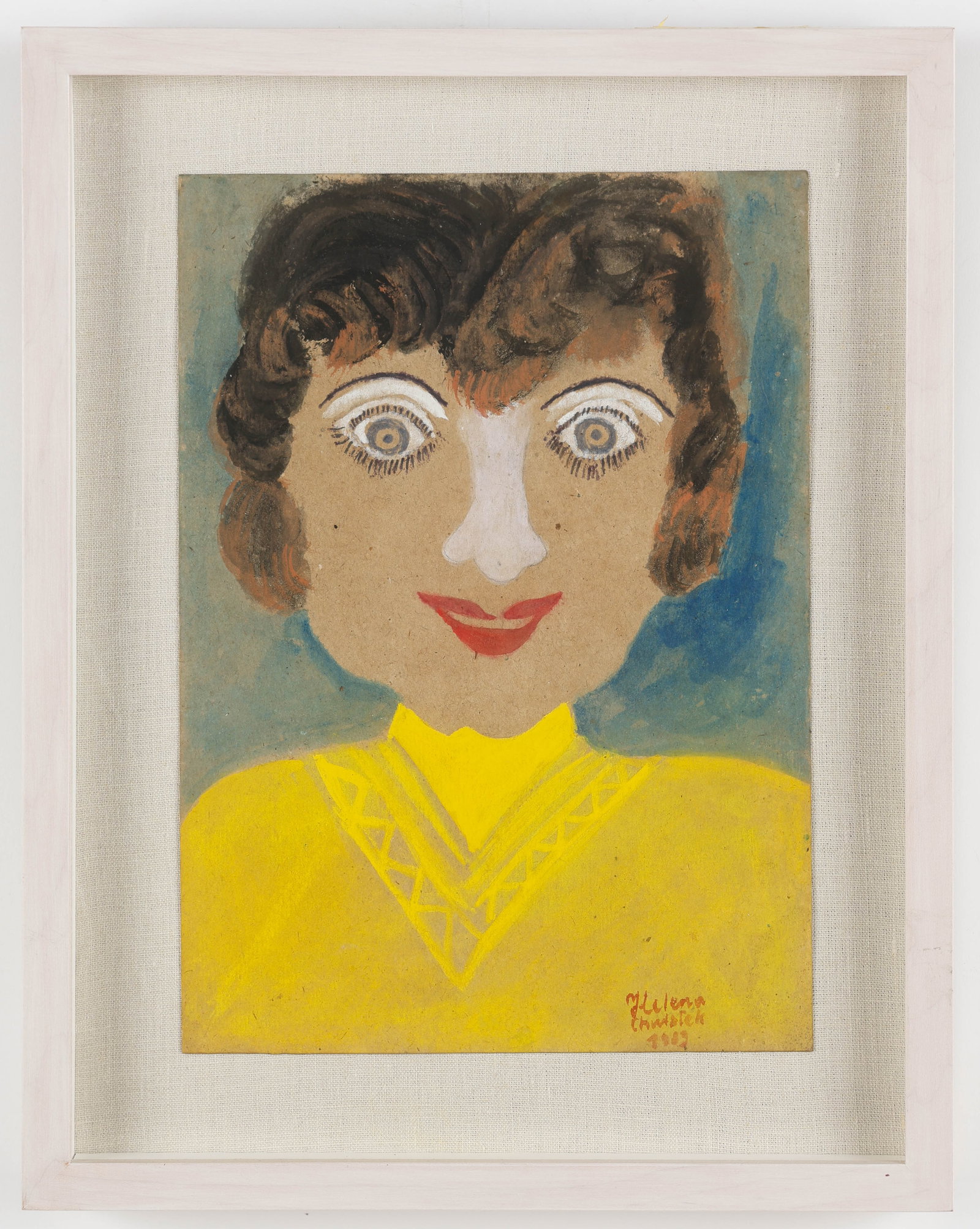 Helena Chwistek (Polish, 1910-2002) Portrait of Woman: Helena Chwistek (Polish/Poland, 1910-2002)Untitled (Portrait of Woman), painting on sheet, signed. Framed. Size: 12.5'' x 9'', 32 x 23 cm (sheet); 17'' x 13'', 43 x 33 cm (frame). Chwistek was born in