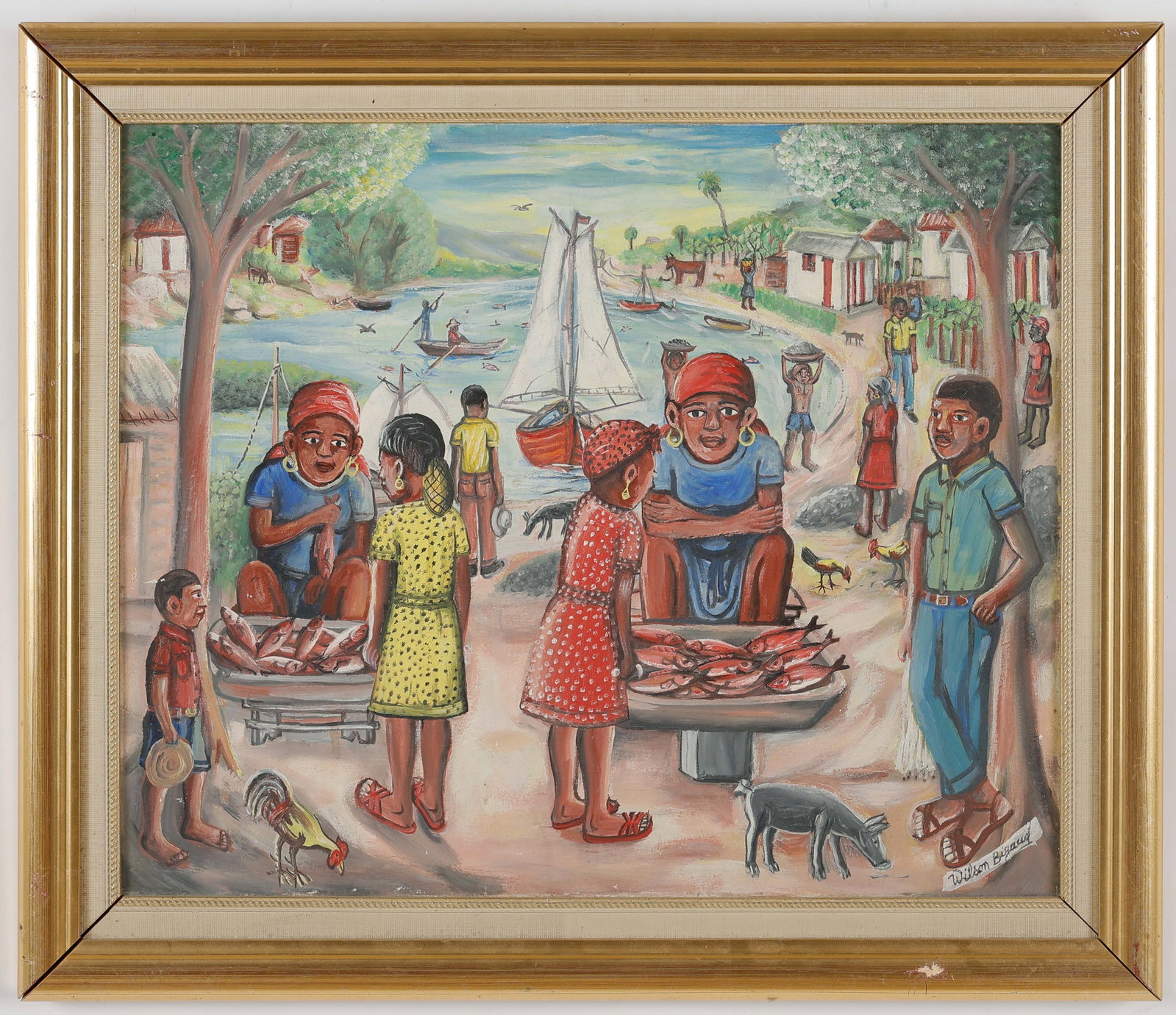 Wilson Bigaud (Haitian/ Port-au-Prince, 1931-2010) Market Scene (1 of 3)