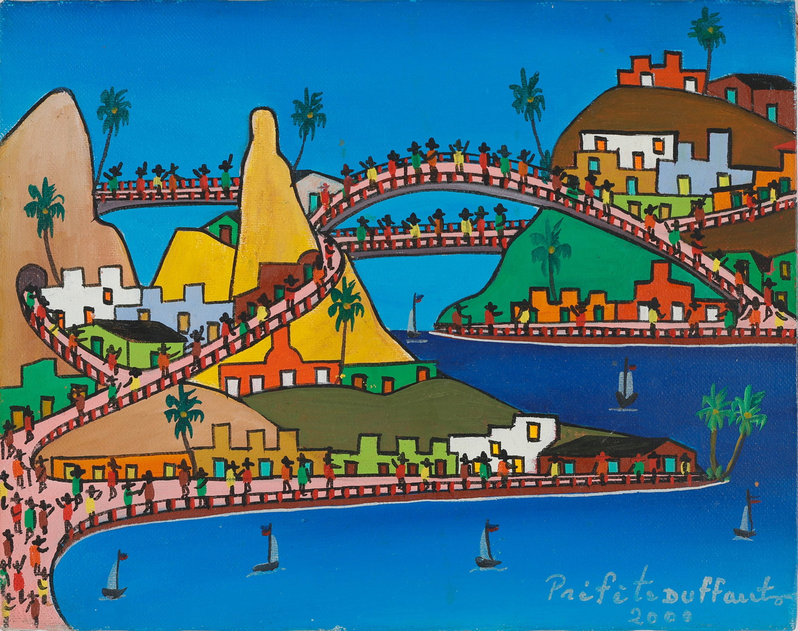 Prefete Duffaut (Haitian, 1923-2012) Imaginary Harbor Scene, 2000 (1 of 4)