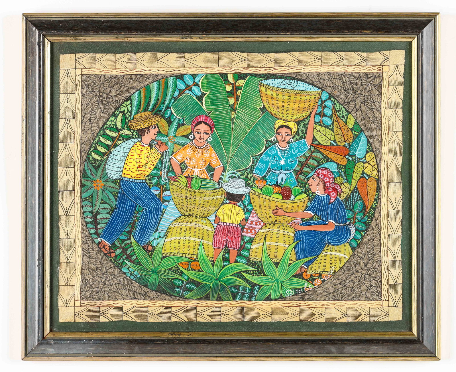 Ismael Saincilus (Haitian, 1940-2000) Harvesting Fruit: Ismael Saincilus (Haitian, 1940-2000) Untitled (Harvesting Fruit), oil painting on canvas, signed. Framed. Size: 15.75'' x 19.5'', 40 x 50 cm (stretcher); 18.5'' x 22.25'', 47 x 57 cm (frame).