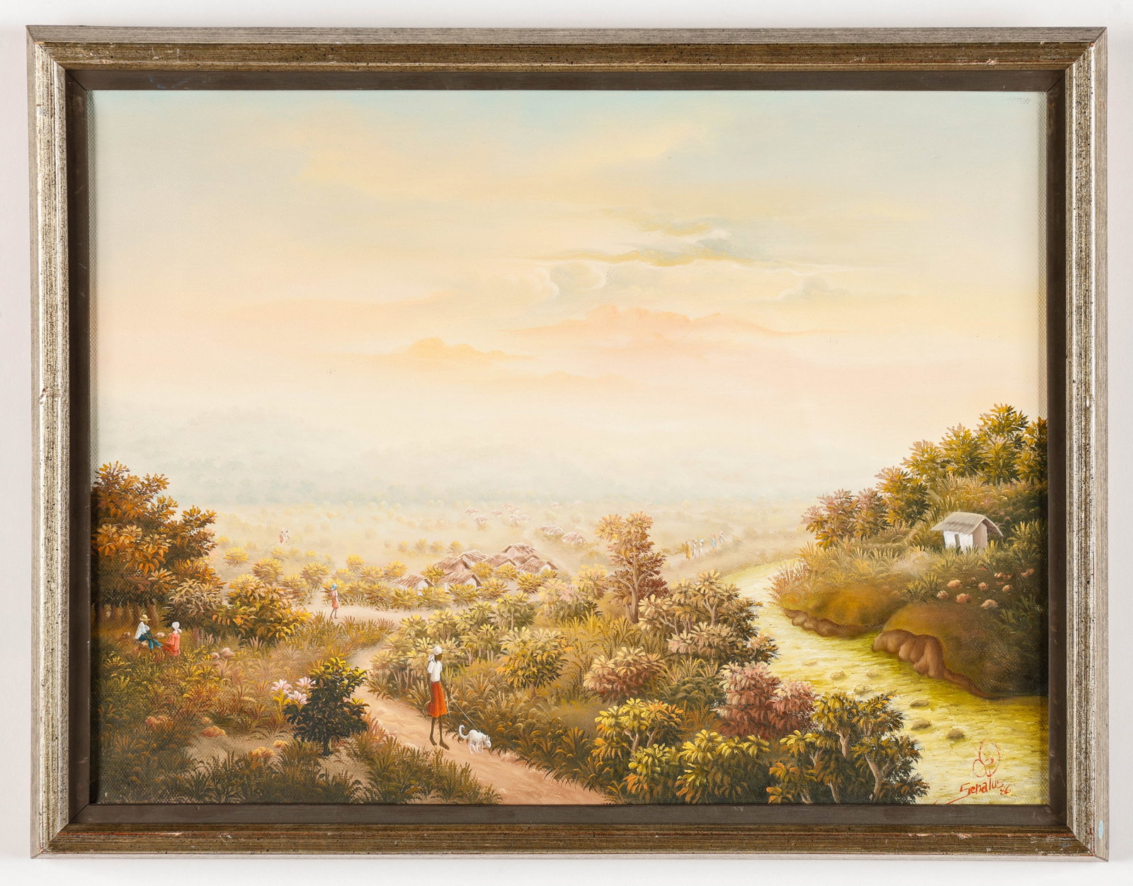 Jean-Louis Senatus (Haitian, b. 1949) Painting, 1986: Jean-Louis Senatus (Haitian, b. 1949) Untitled, 1986, oil on canvas, signed and dated. Framed. Size: 12'' x 16'', 30 x 41 cm (stretcher); 13.75'' x 17.75'', 35 x 45 cm (frame).