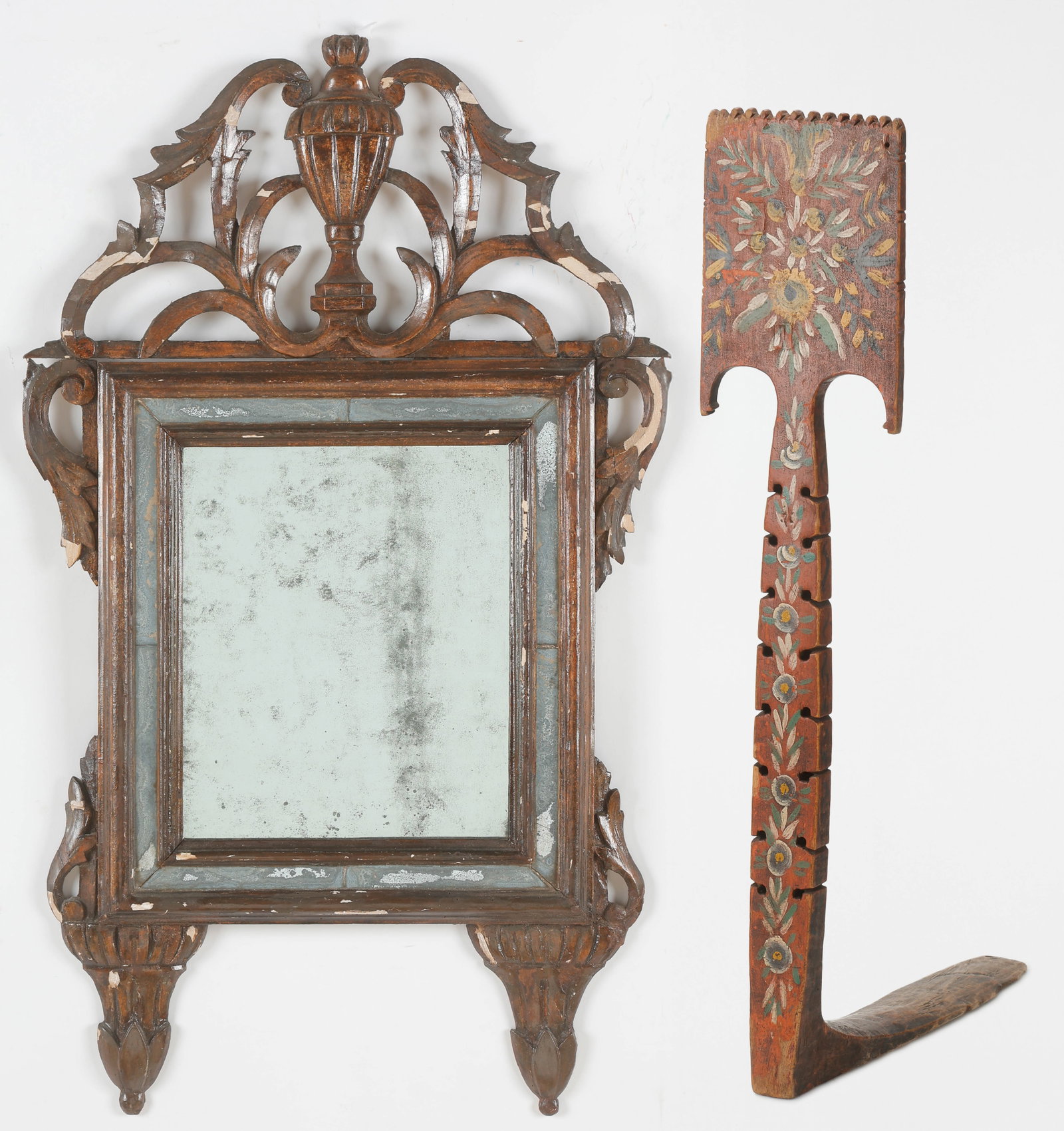 Antique Folk Art Distaff and Mirror (1 of 6)