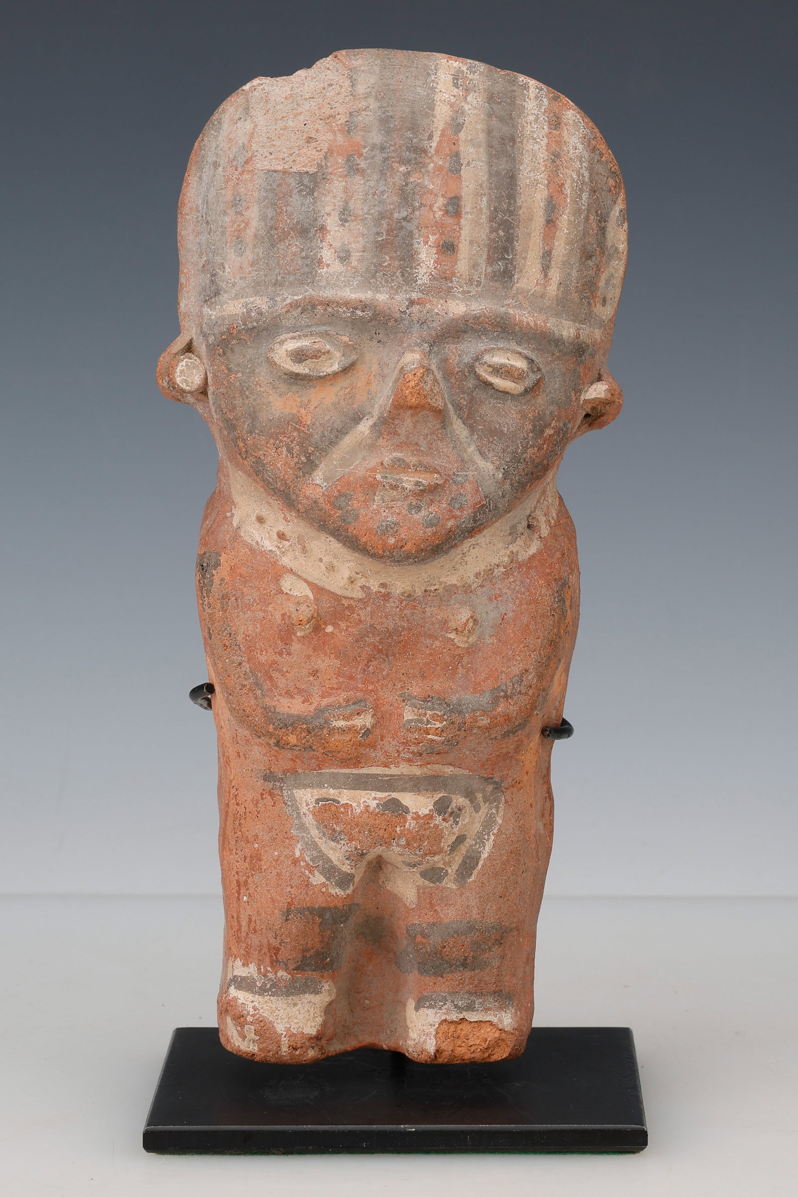 Pre-Columbian Chancay Standing Figure Wearing a Headdress, Central Coast, H: 9" (1 of 4)