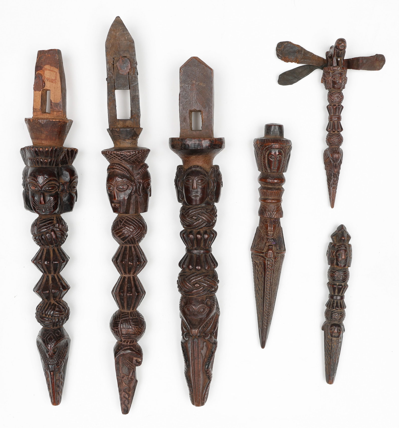 3 Dyanghro Drum Handles and 3 Phurba Ritual Daggers, Tibet (1 of 5)