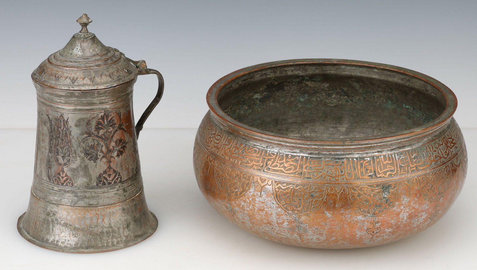 Safavid or Central Asian Tinned Copper Basin, 18th C. Or Earlier, And An Ottoman Tankard, 18th C. (1 of 6)