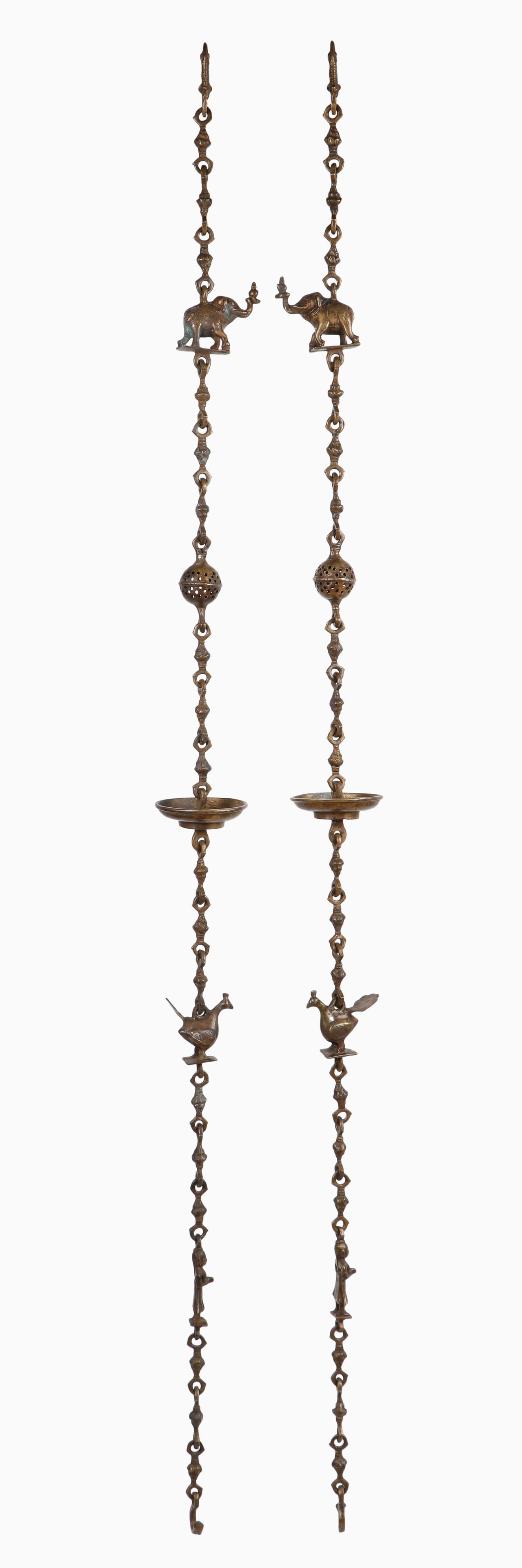2 Indian Heavy Bronze Hanging Chains, L: 82" (1 of 8)