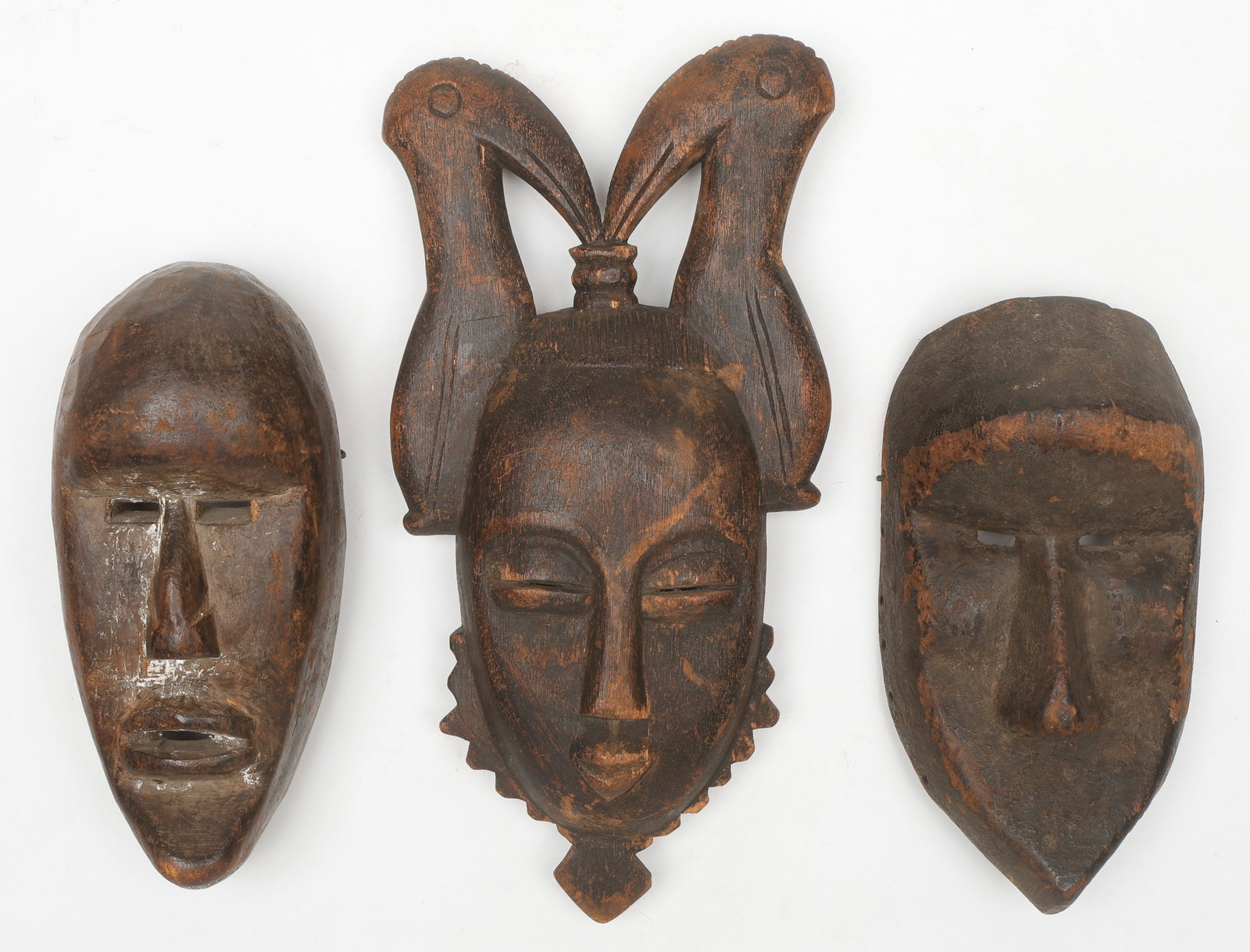 3 Vintage African Carved Wood Masks, Cote d'Ivoire (1 of 3)