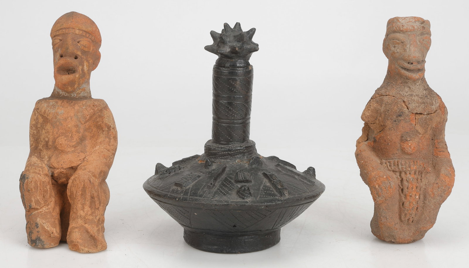 2 Terracotta Figures And Lidded Vessel, Ghana (1 of 7)