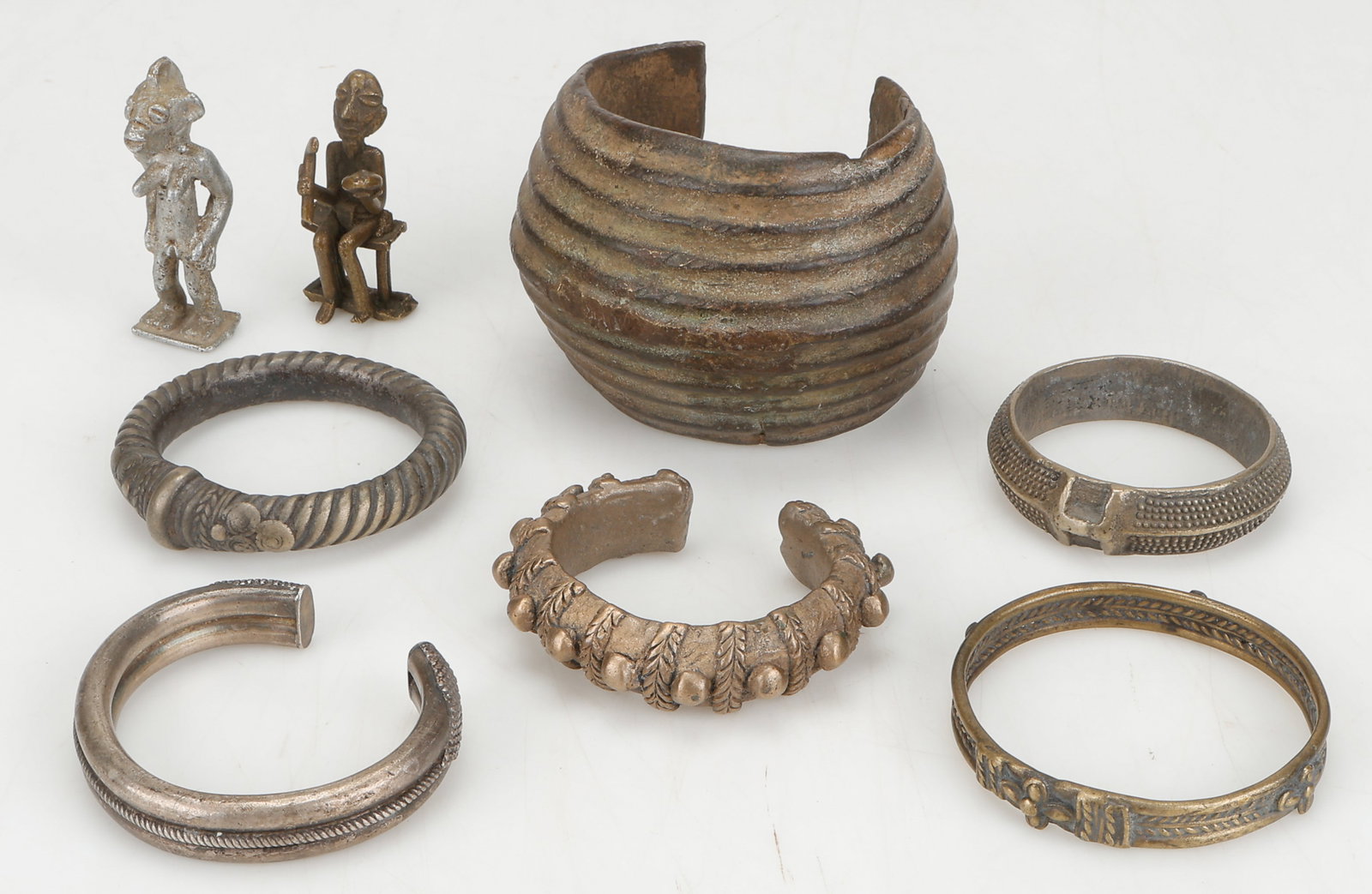 6 African Currency Bracelets With 2 Metal Figurines, West Africa (1 of 3)