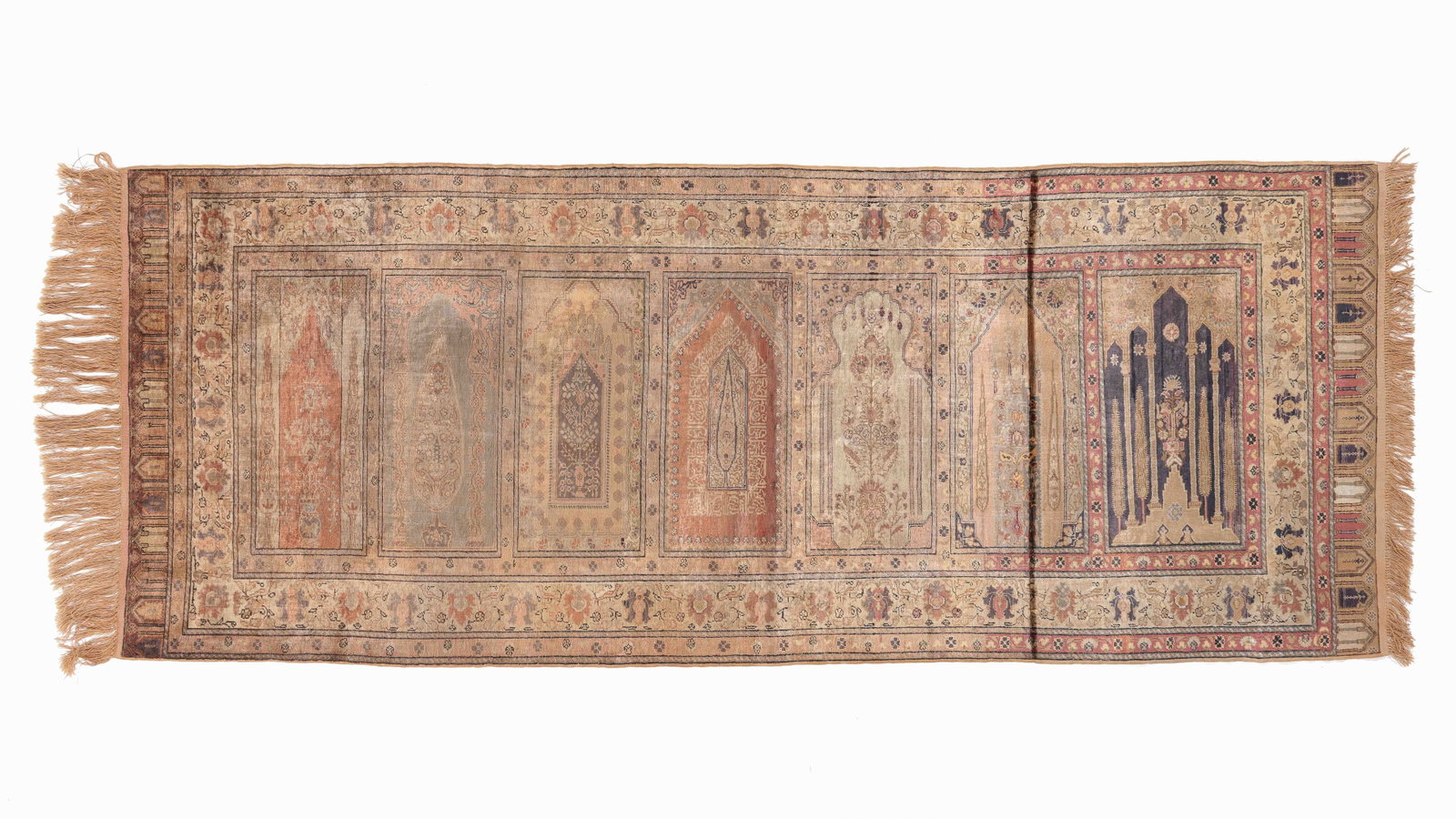 Kayseri Art Silk Saf Rug, Turkey, Mid/Late 20th C., 3'3'' x 8'3'': Kayseri Art Silk Saf Rug, Turkey, Mid/Late 20th C., 3'3'' x 8'3'' (99 x 251 cm). Weight: 10 lbs.