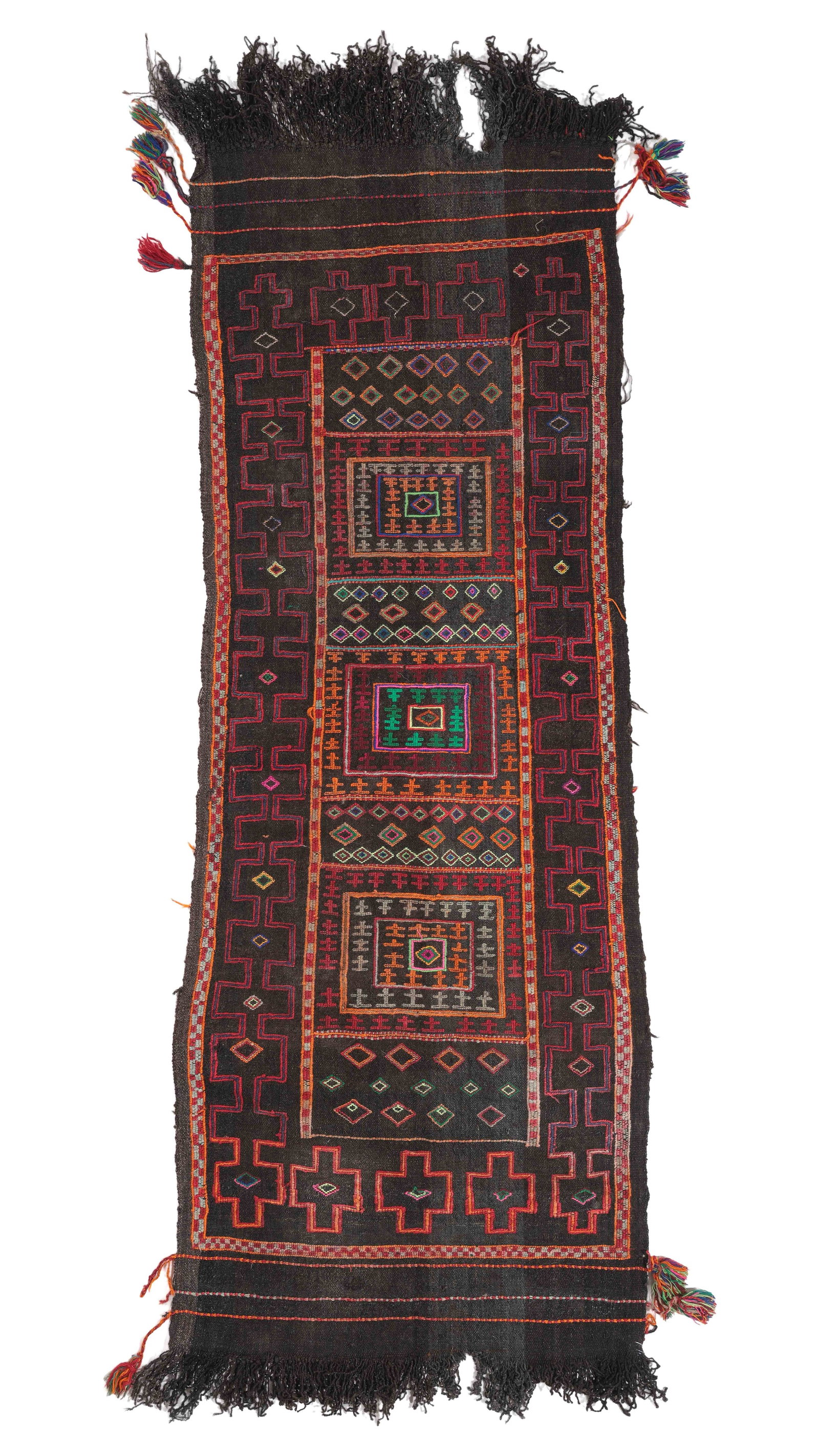 Nuristani Embroidered Goat Hair Flatweave, Afghanistan, Mid 20th C., 1'11'' x 5'5'' (1 of 4)