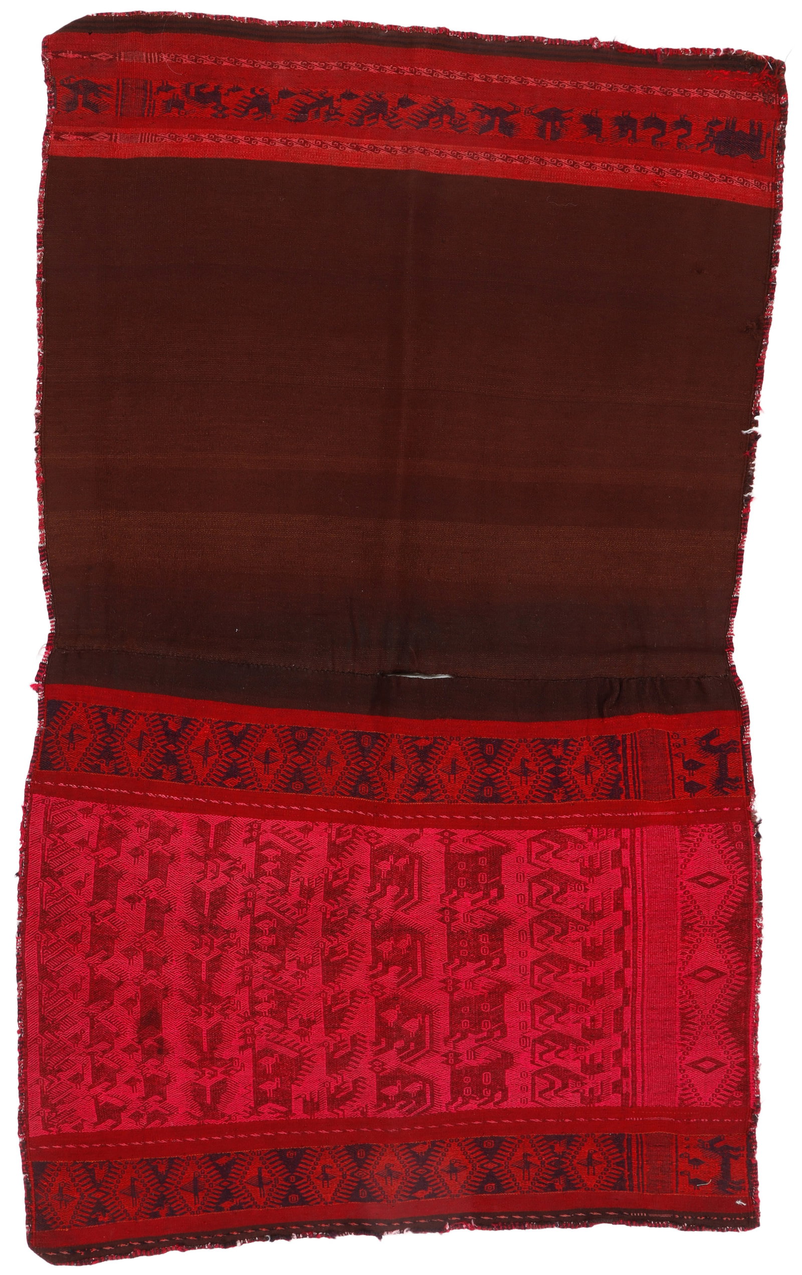 Quechua Woman's Aksu Skirt, Potolo, Dept. of Chuquisaca, c. 1900-1950: Quechua Woman's Aksu Skirt, Potolo, Dept. of Chuquisaca, c. 1900-1950. Size: 2'4'' x 3'8'' (71 x 112 cm). Alpaca wool; natural fiber with natural and synthetic dyes. The earliest style of Jalq'a cultu
