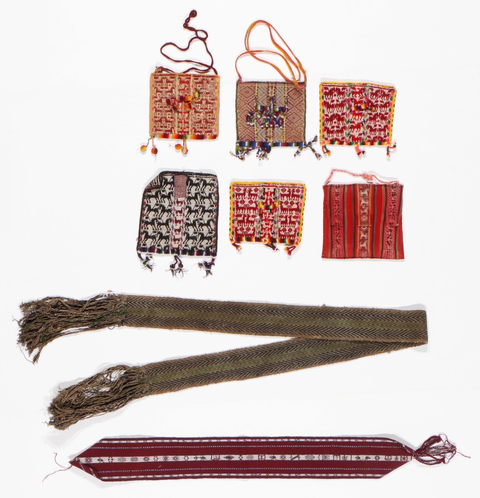 Group of Aymara and Quechua Chuspa Coca Bags and Other Textiles, 20th C. (1 of 4)