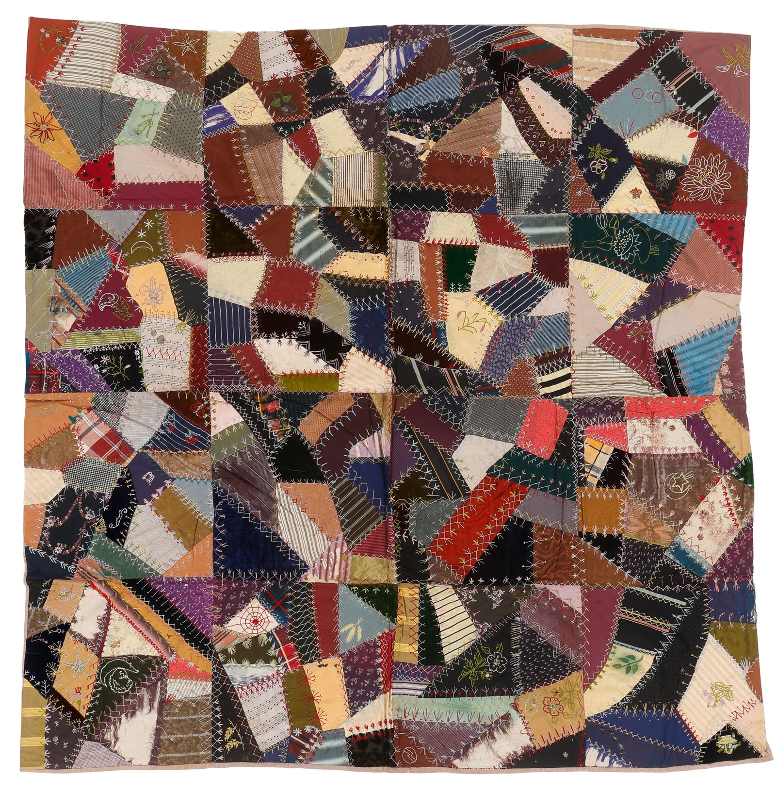 Embroidered and Pieced Crazy Quilt, circa 1900 (1 of 3)