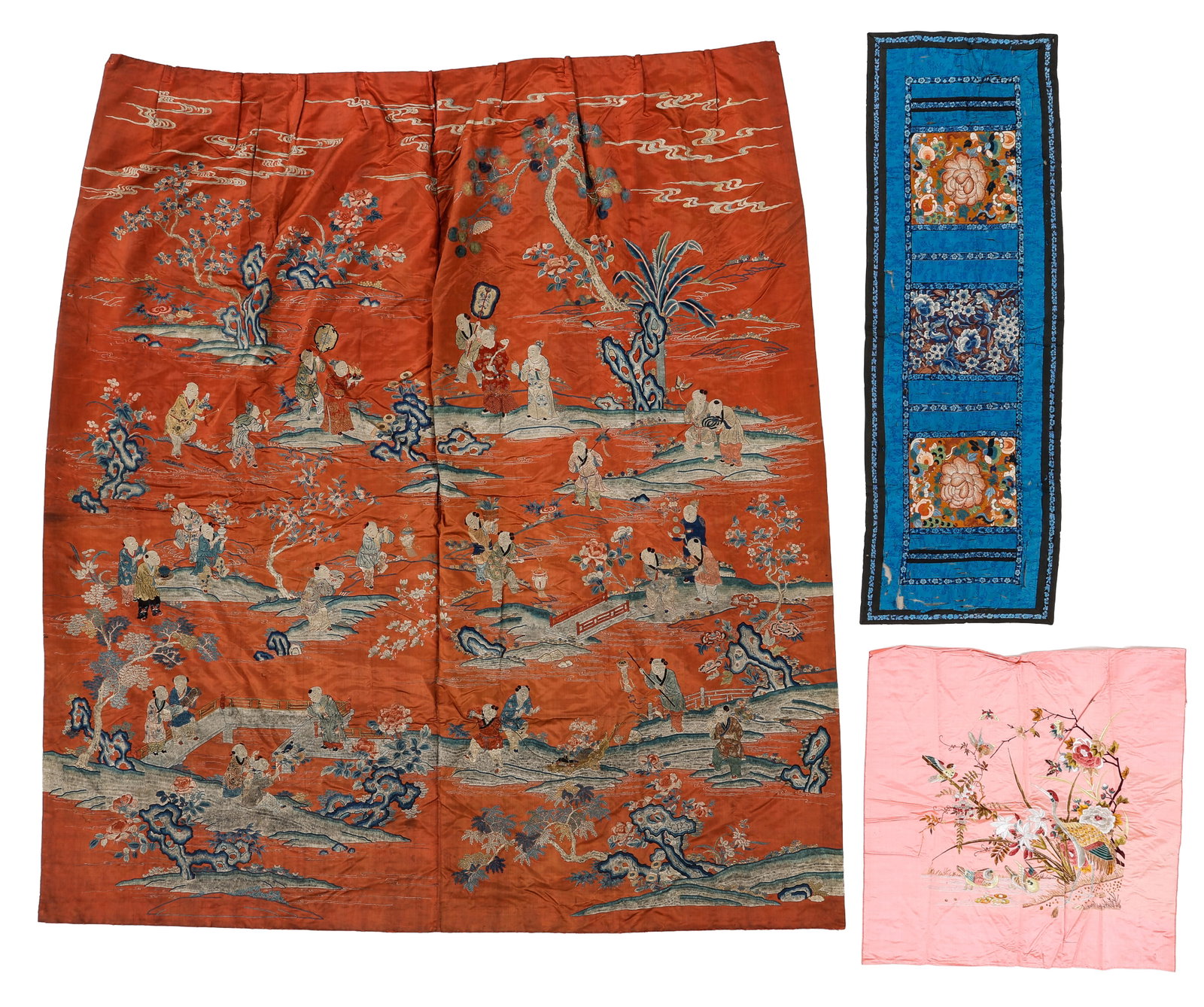 Large Chinese Qing Dynasty Embroidered Wall Hanging and Panels (1 of 3)