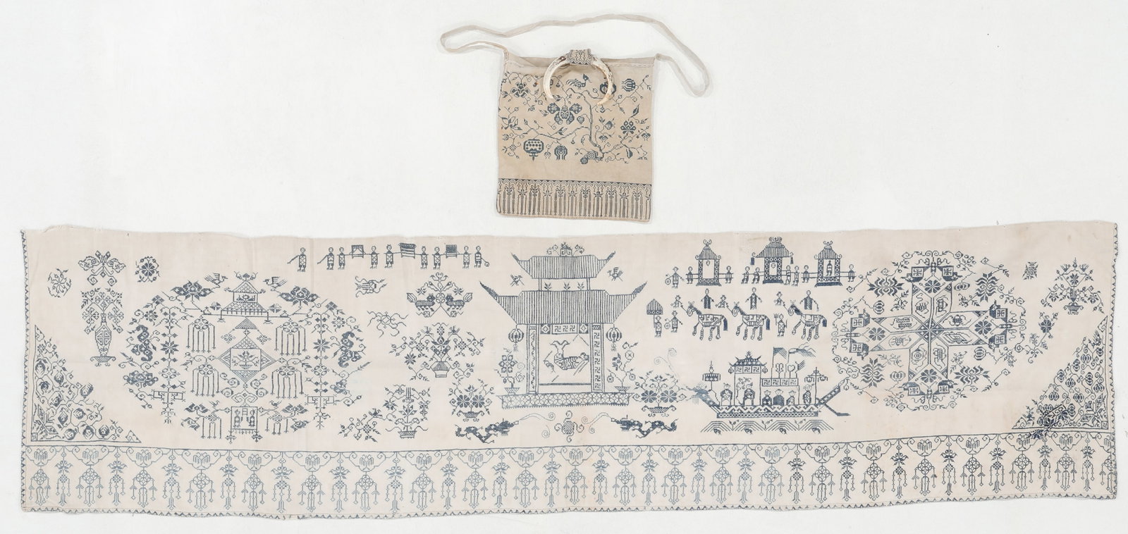 Antique Chinese Cross-Stitch Valance and Small Bag (1 of 3)