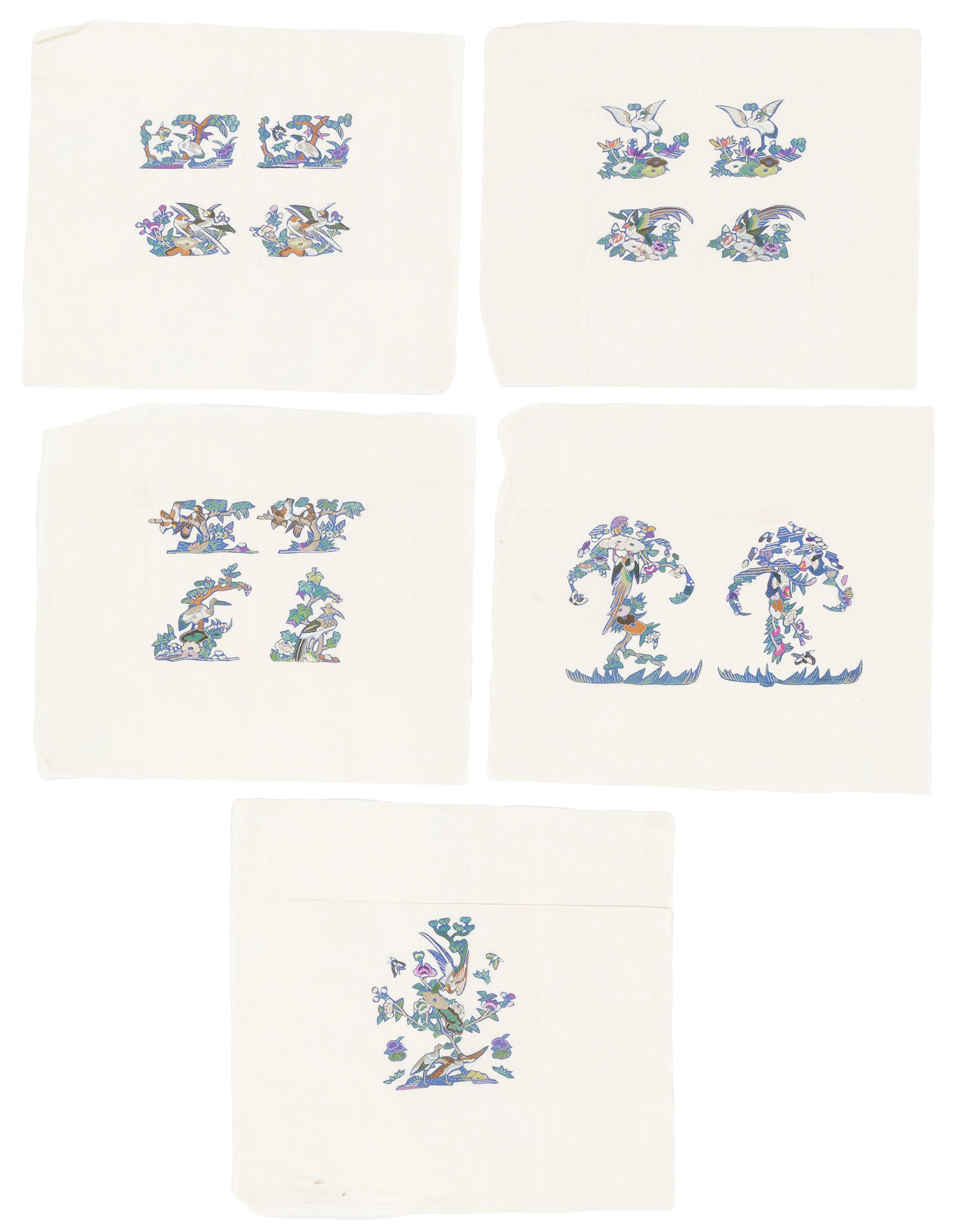 Chinese Finely Embroidered Silk Embroidered Appliques, Five Sheets, Early 20th C. (1 of 4)