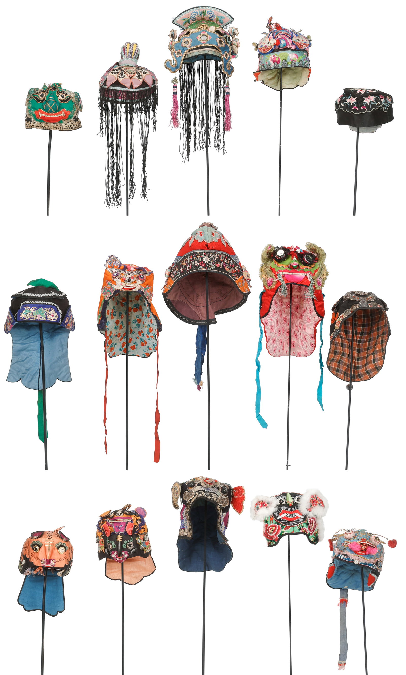 Group of 15 Chinese Silk Child's Hats, Early 20th C. (1 of 8)